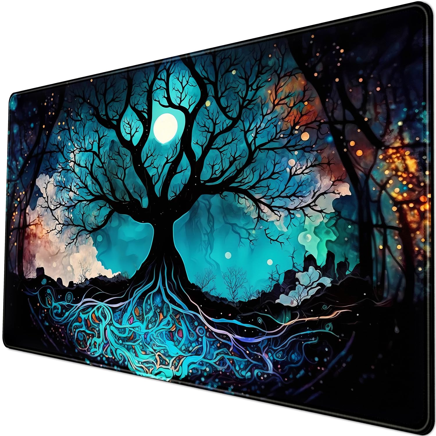 Vintage Blue AI Original Desk Mat Life Tree Aesthetics Desk Pad Large Flower Mouse Pad XXL Plant