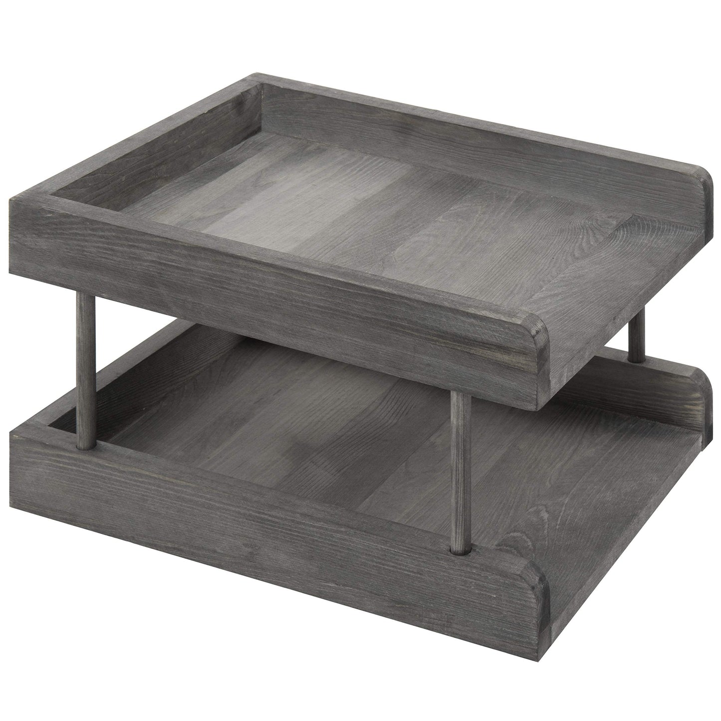 MyGift 2-Tier Rustic Gray Wood Paper File Organizer in and Out Tray/Office Desktop Document Holder