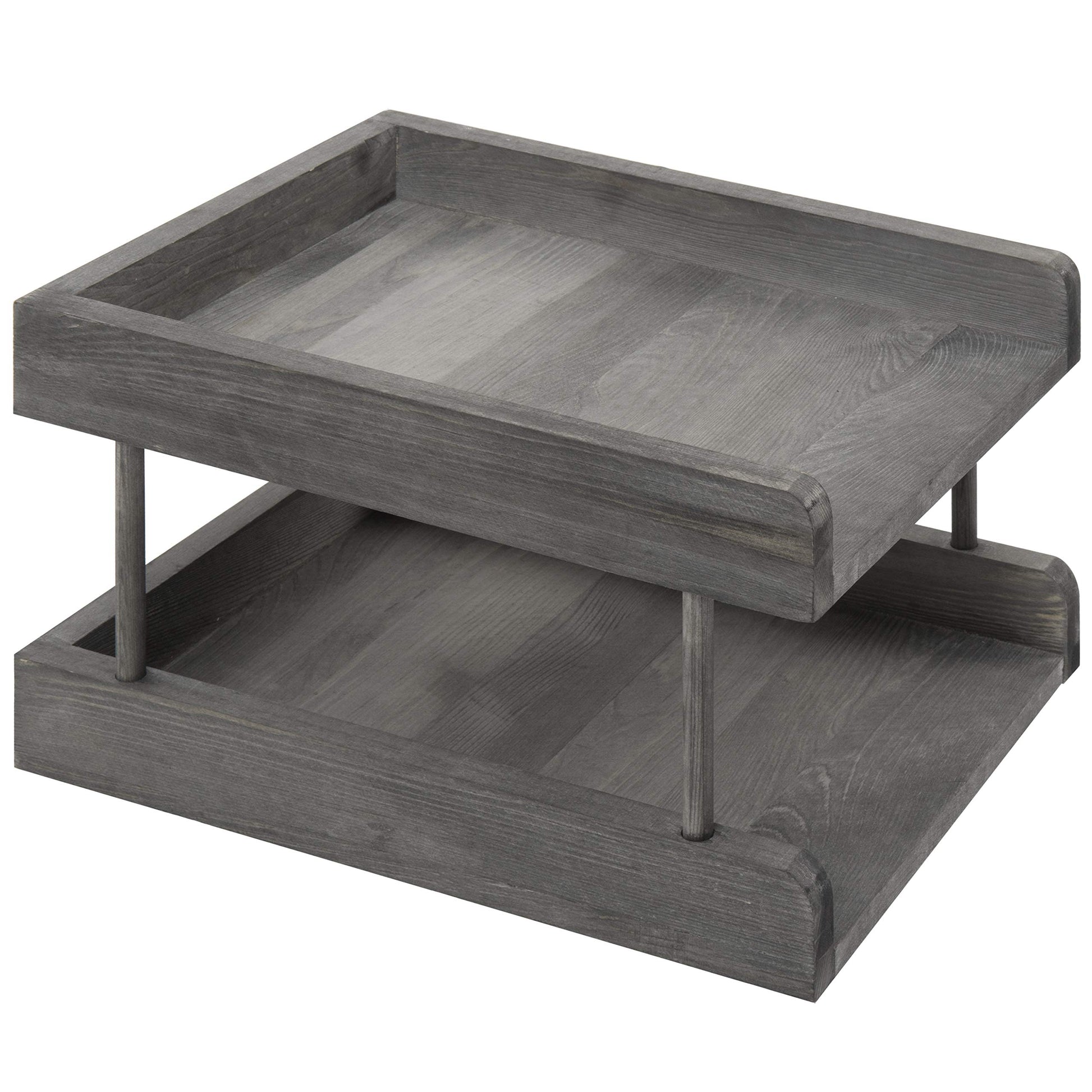 MyGift 2-Tier Rustic Gray Wood Paper File Organizer in and Out Tray/Office Desktop Document Holder