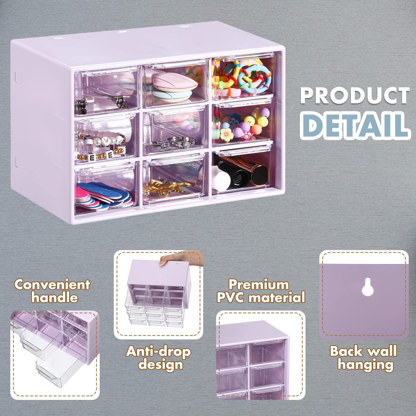 Amyhill 6 Pcs Mini Drawer Organizer Small Organizer with 9 Drawers Plastic Desktop Craft Storage