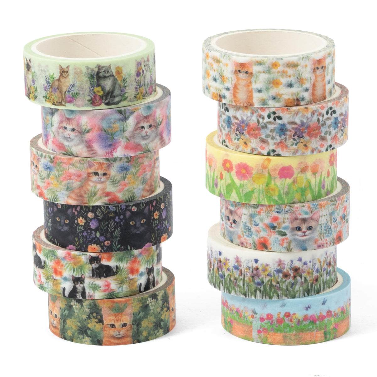 BkeeCten Spring Flower Washi Tape - 12 Roll Vibrant Cat Flower Scrapbook Washi Colored Painters