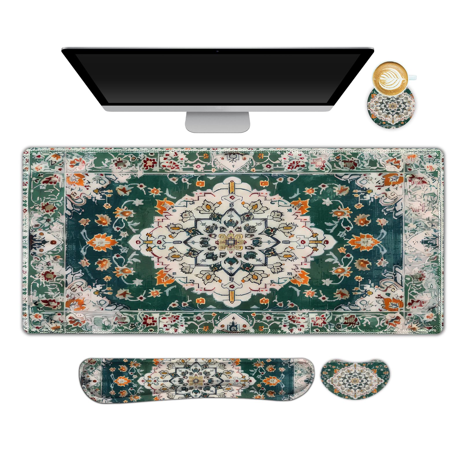 AIMSA Desk Mat Set, Large Mouse Pad + Mouse Wrist Rest + Keyboard Wrist Support + Coaster, 4in1 Rug