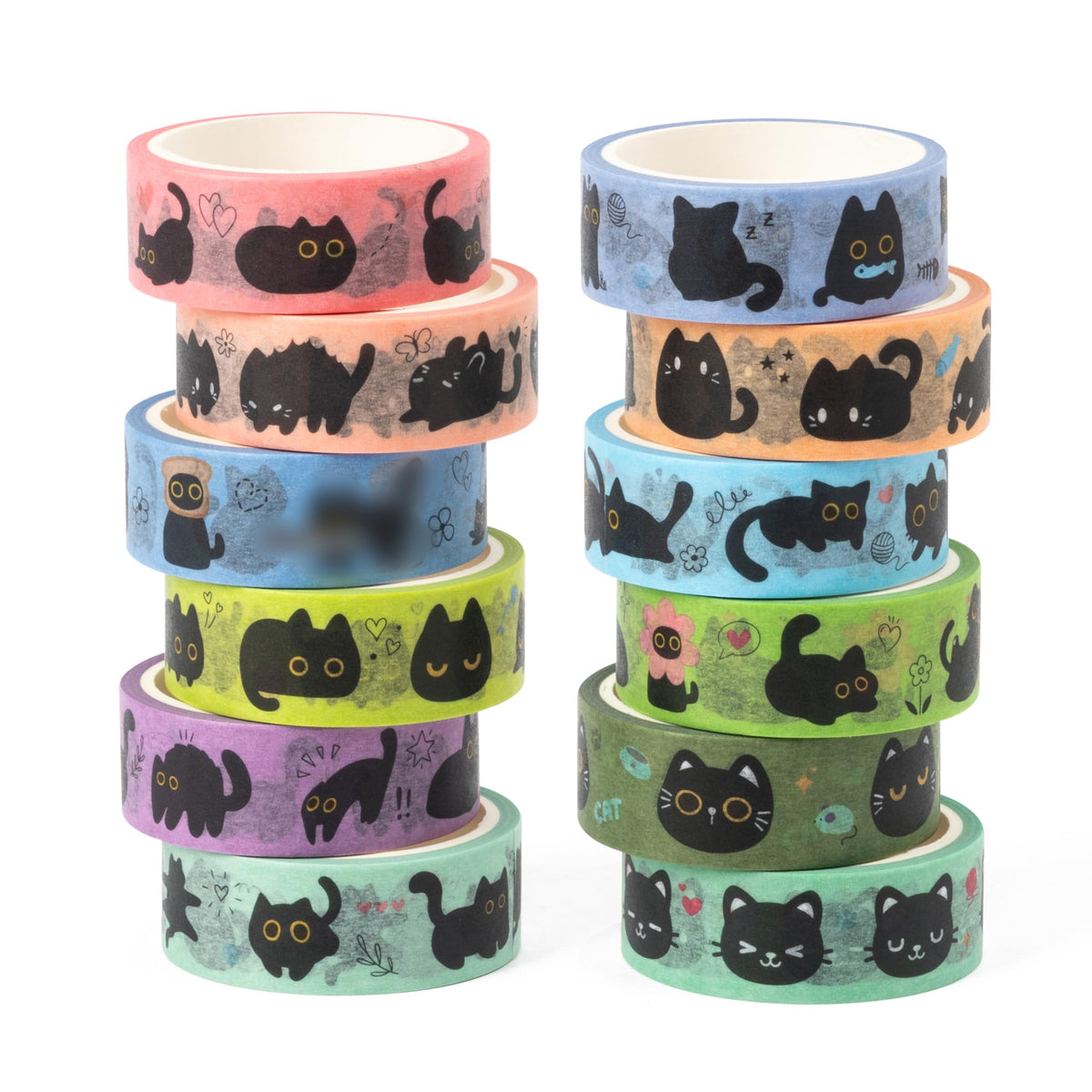 BkeeCten 12Pcs Cute Trendy Black Cat Design Washi Tape Decorative DIY Craft