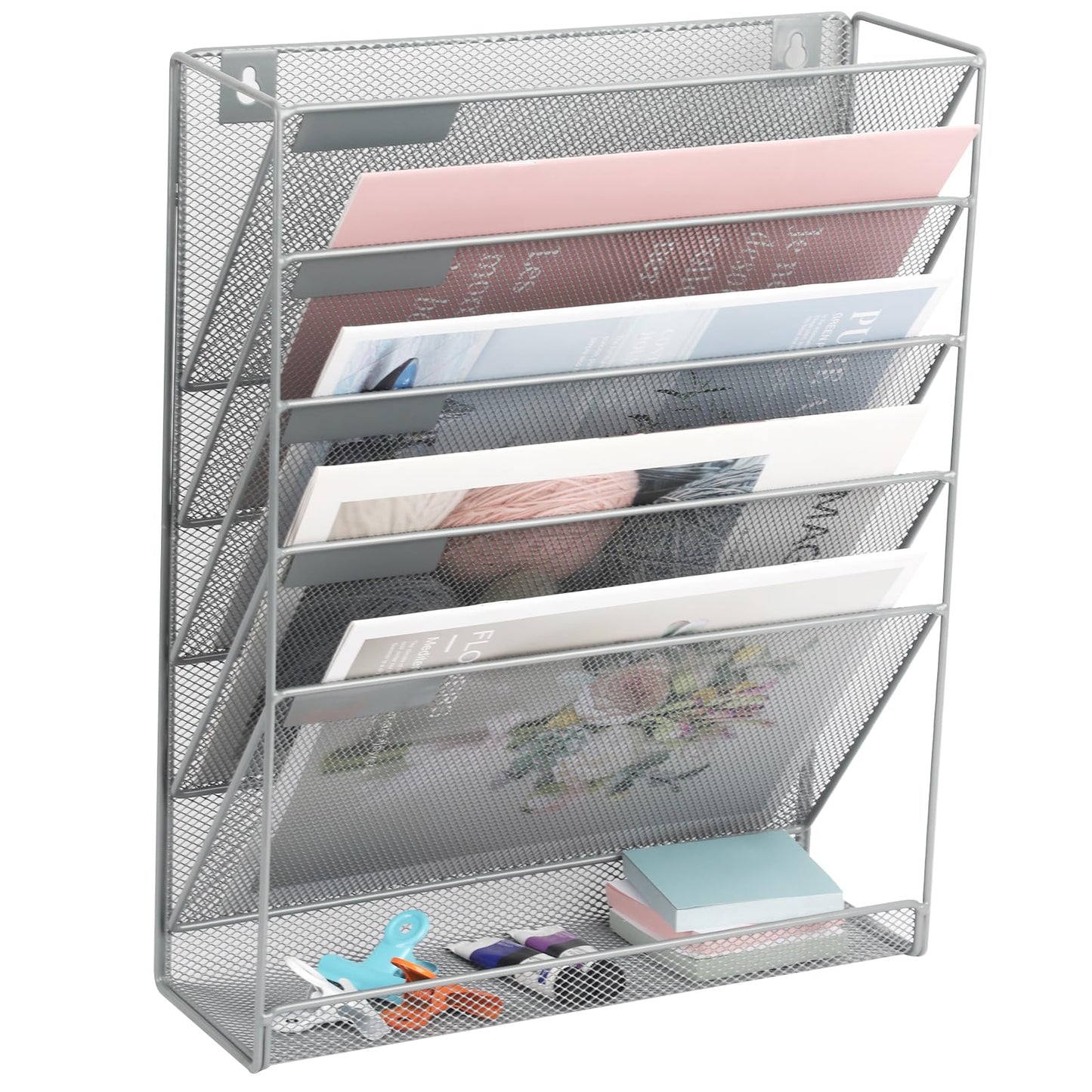EASEPRES Desk File Organizer Mesh 6-Tier, Hanging Wall Mount Document Organization Stand, Desktop