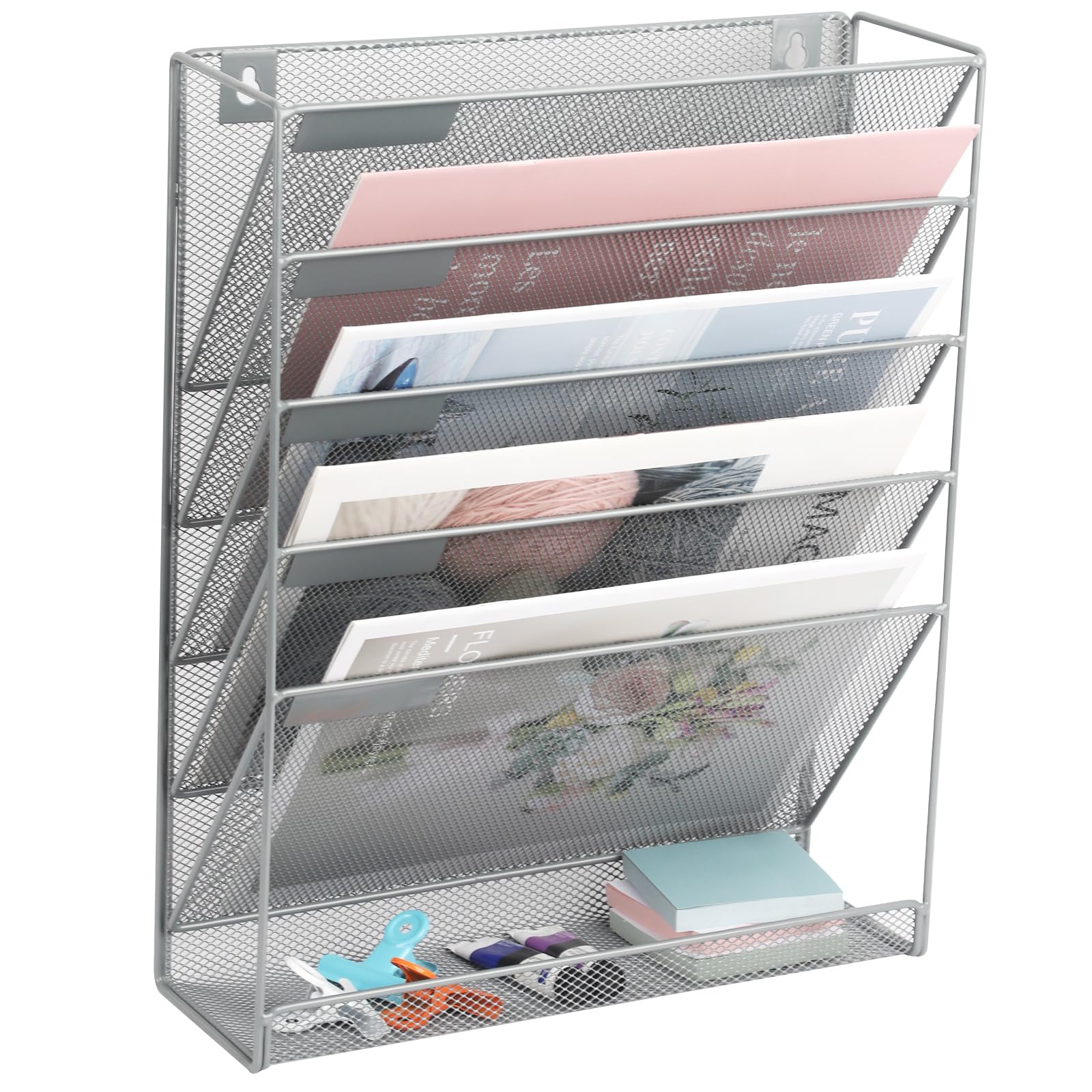 EASEPRES Desk File Organizer Mesh 6-Tier, Hanging Wall Mount Document Organization Stand, Desktop