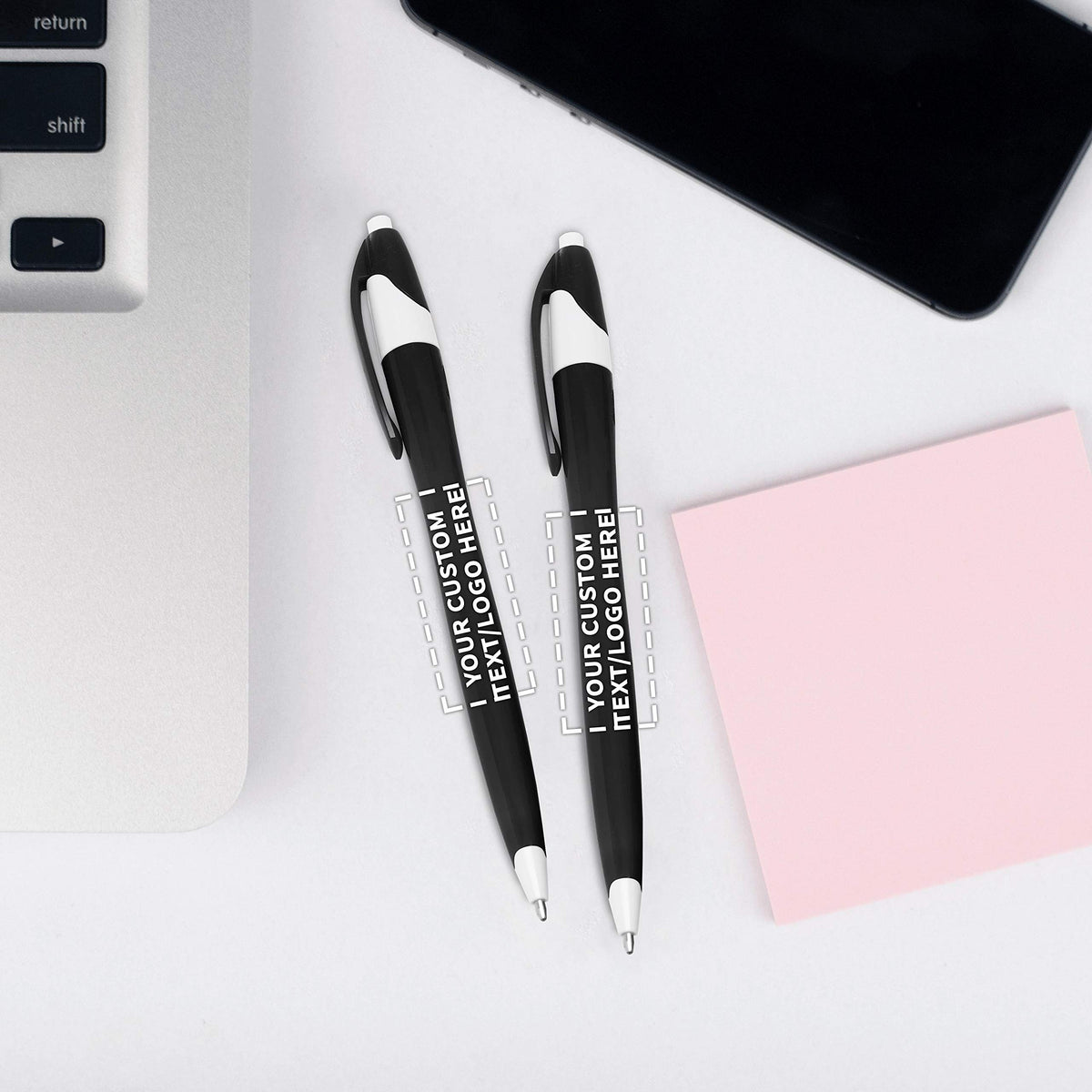 DISCOUNT PROMOS Customized Two-Tone Plastic with Click Pen, Bulk of 10, 50 or 100 Personalized Logo