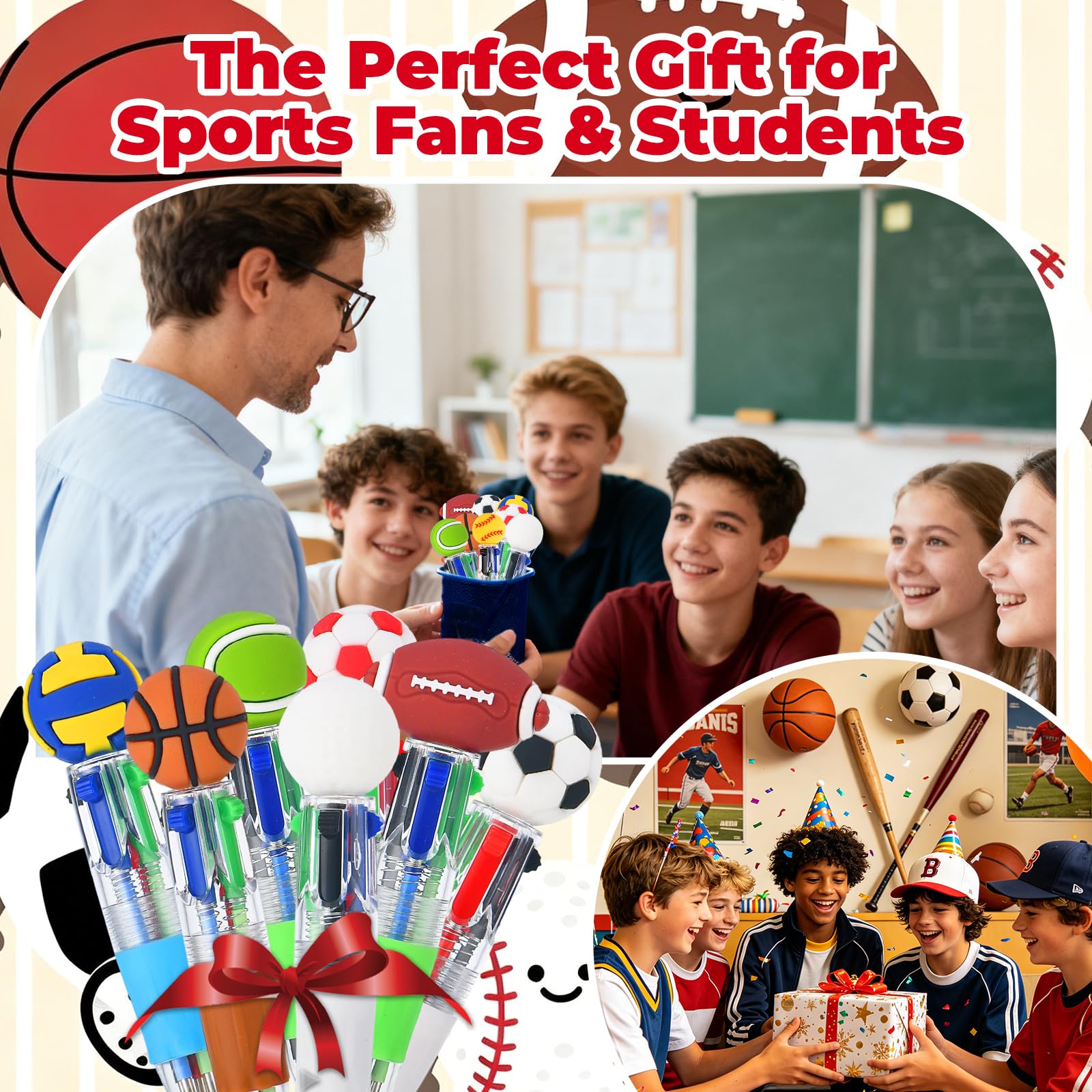 Zhirlyn Sports Party Favors Sports Pens Mini Multicolor Pen in One Cute Fun 4-in-1 Pens Bulk Cool