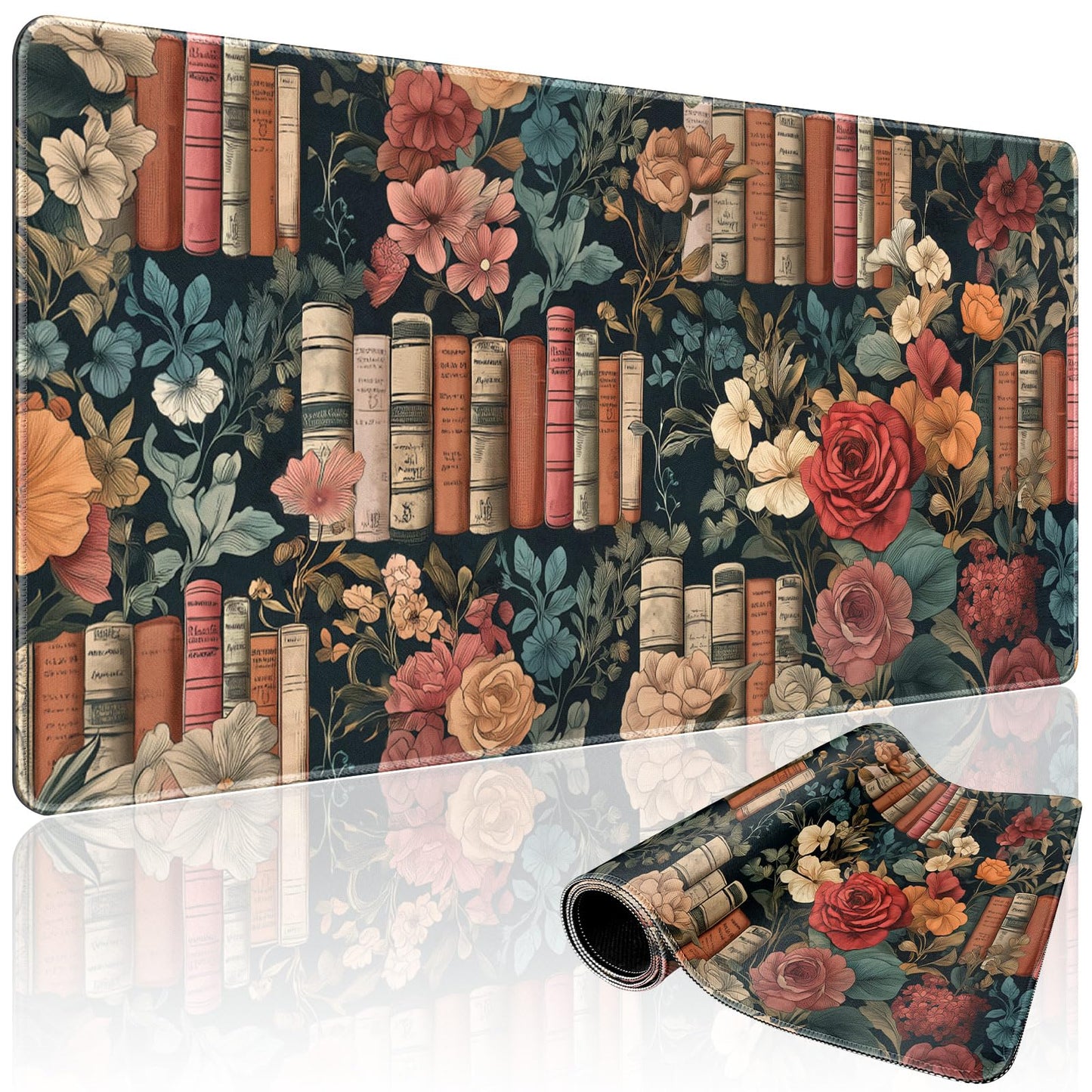 Mcapirivo Vintage Library Floral Gaming Mouse Pad Desk Mat 31.5"x15.7"