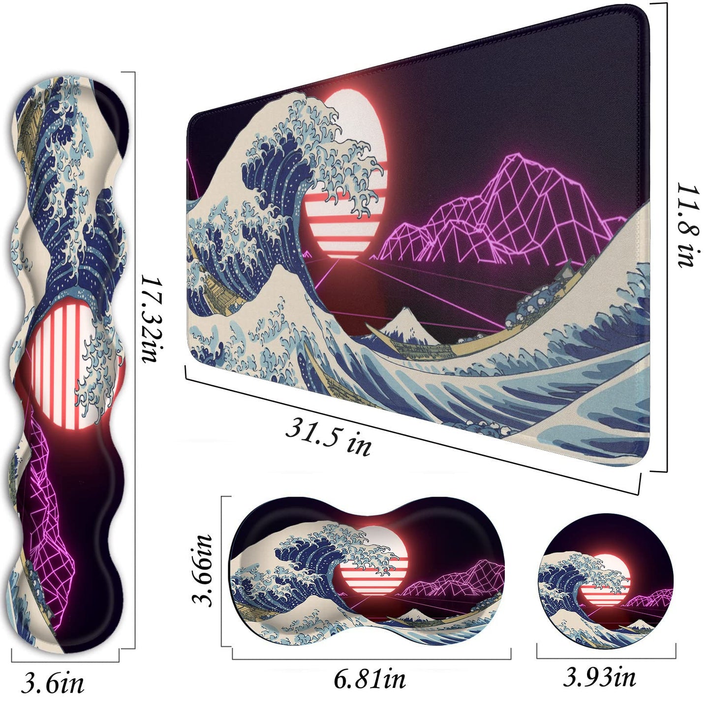 FGDRFGRW Mouse Pad Set,(31.5×11.8 in) Desk Pad + Keyboard Wrist Rest Support + Mouse Wrist Rest +