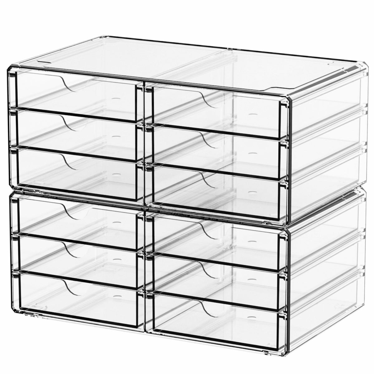 Yieach 2 Pack Acrylic Storage Drawers With 12 Small Drawer,Stackable Office Cabinet Organizer and