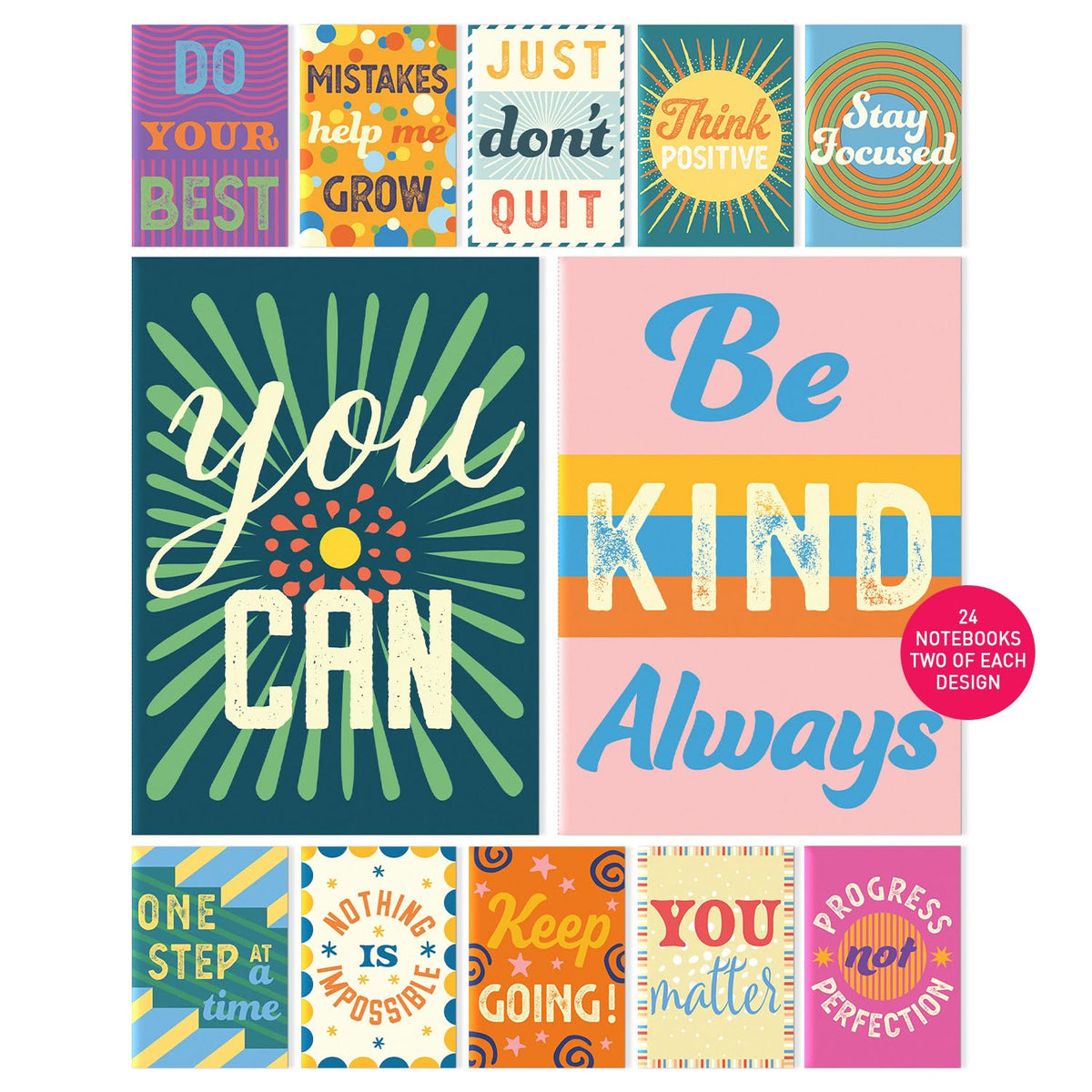 S&O Motivational Mini Notebooks Bulk Set w/ Unique Messages, 24 Inspirational journals for Kids