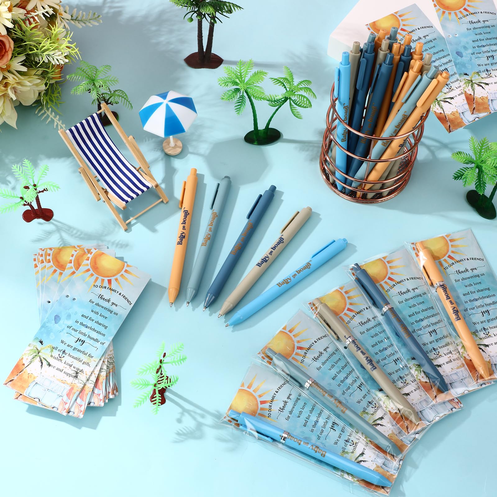 Engrowtic 50 Set Baby on Board Baby Shower Gifts Pens for Guests Funny Summer Beach Surfboard Party
