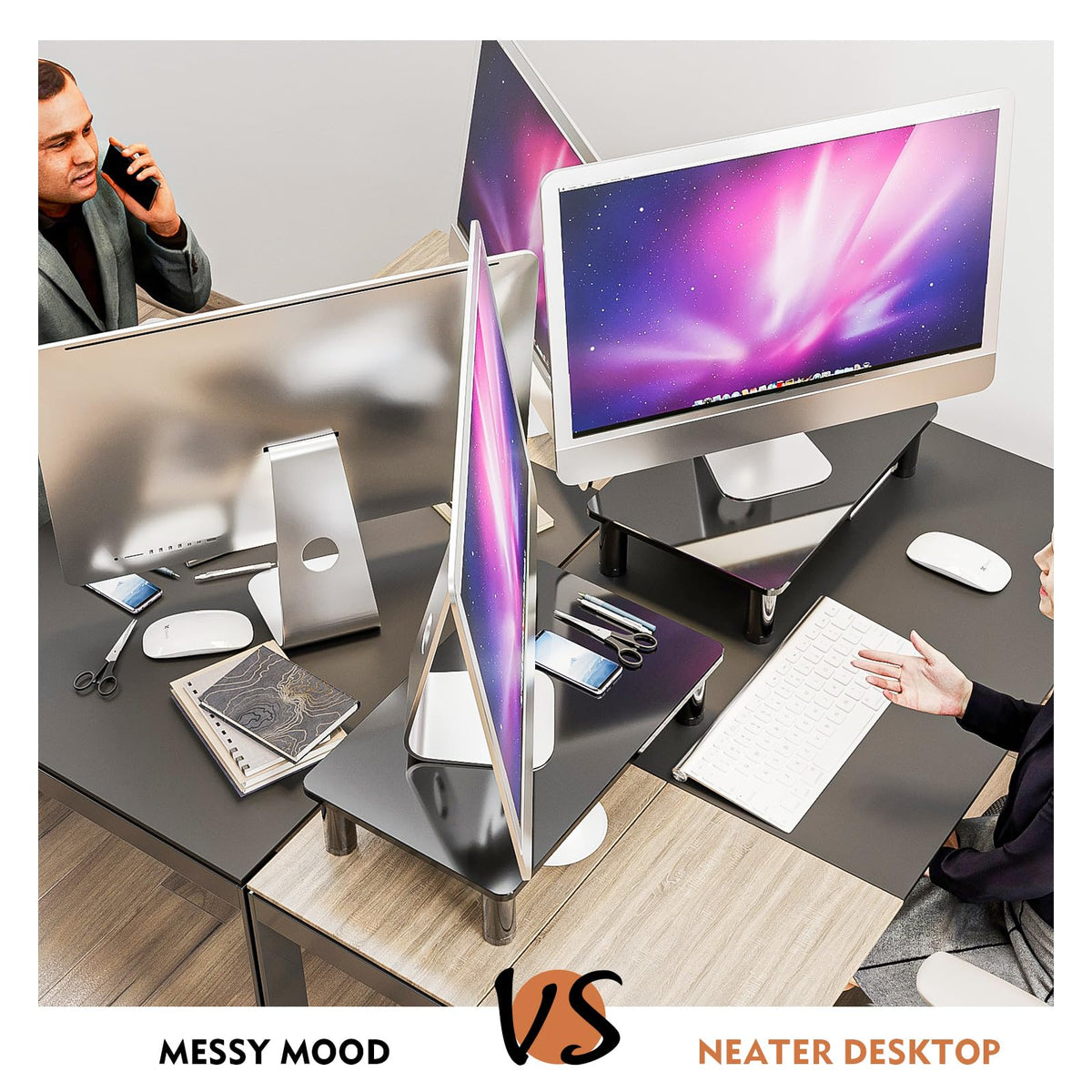 Hemudu 2 Pack Computer Monitor Stand Riser with Height Adjustable Multi Media Desktop Stand for