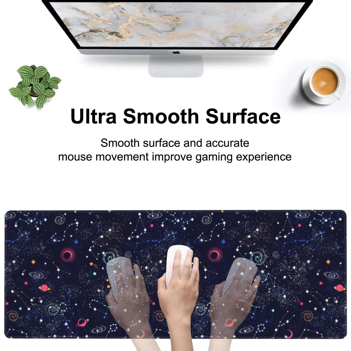 Space Galaxy Constellation Desk Mat,Large Milky Way Galaxy Space Gaming Keyboard Mouse Pad,Non-Slip
