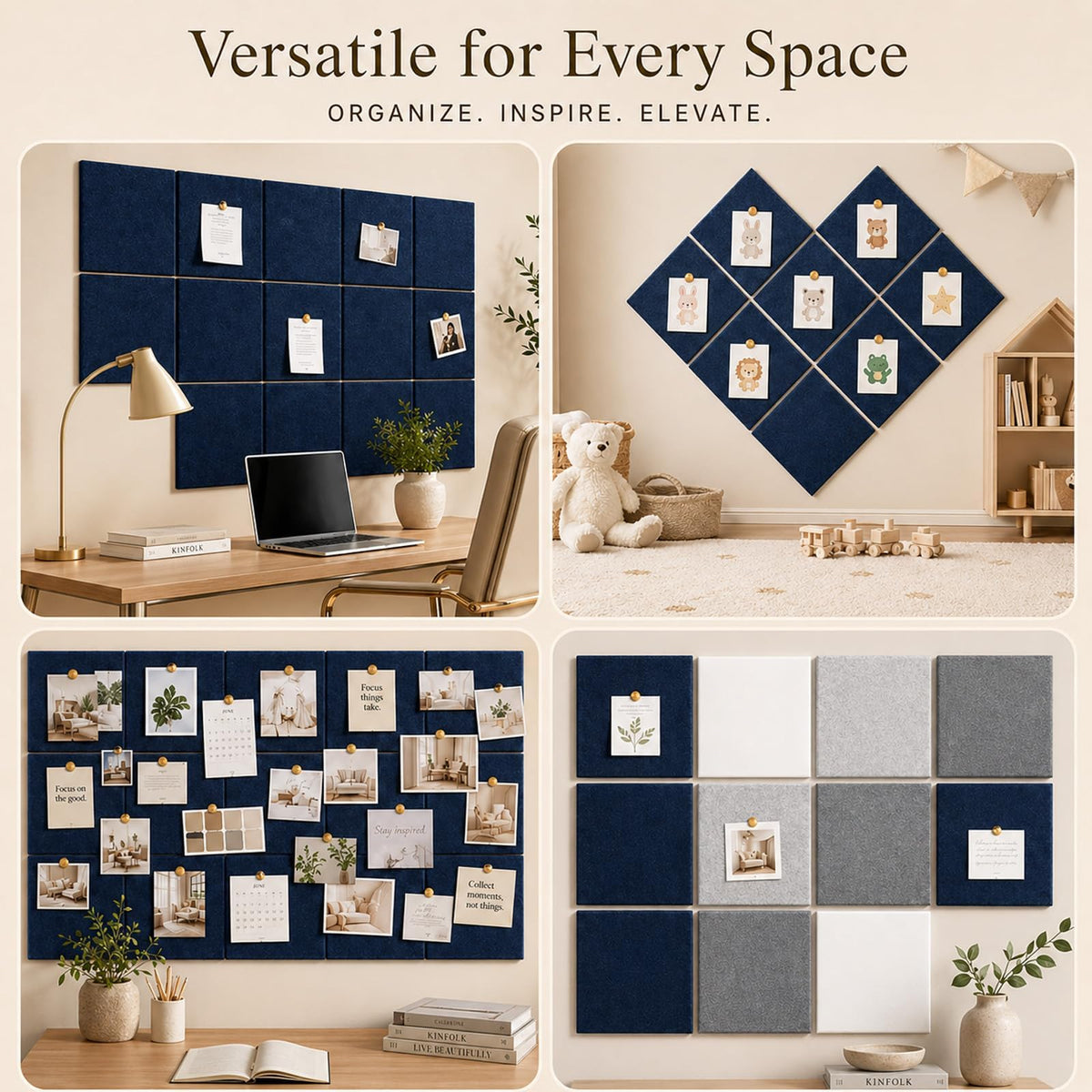 Baysola Felt Bulletin Board Tiles, Cork Board Alternative, 48 x 36 in