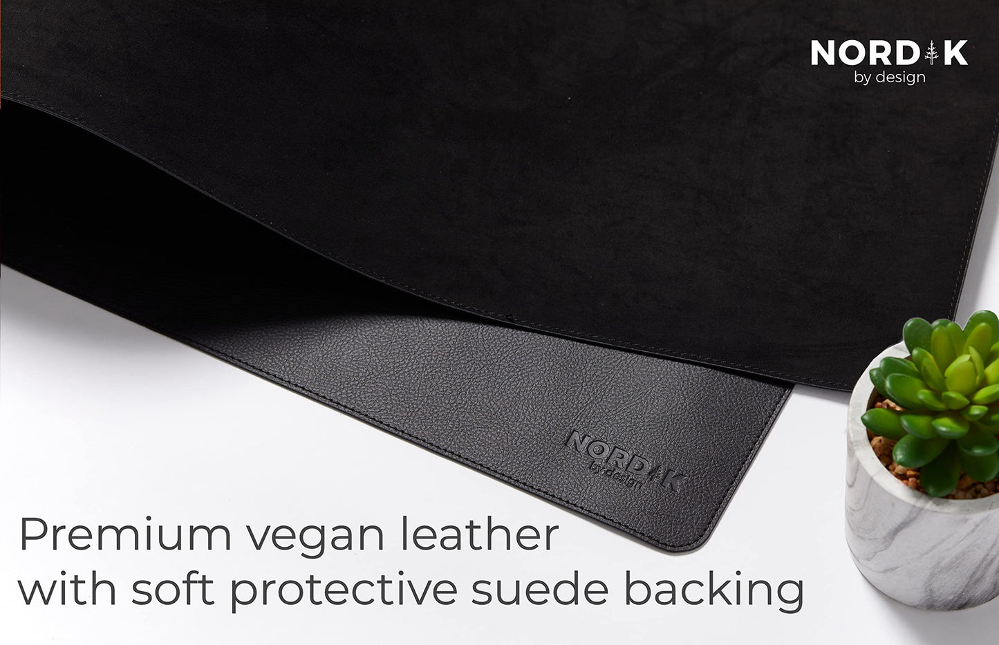 Nordik Leather Desk Mat - Pebble Black - Large Leather Desk Pad 35x17 in