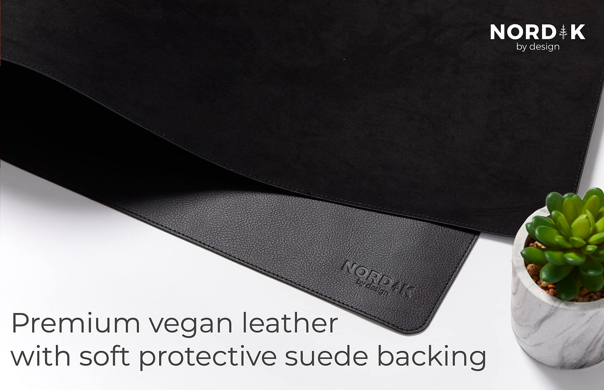 Nordik Leather Desk Mat - Pebble Black - Large Leather Desk Pad 35x17 in