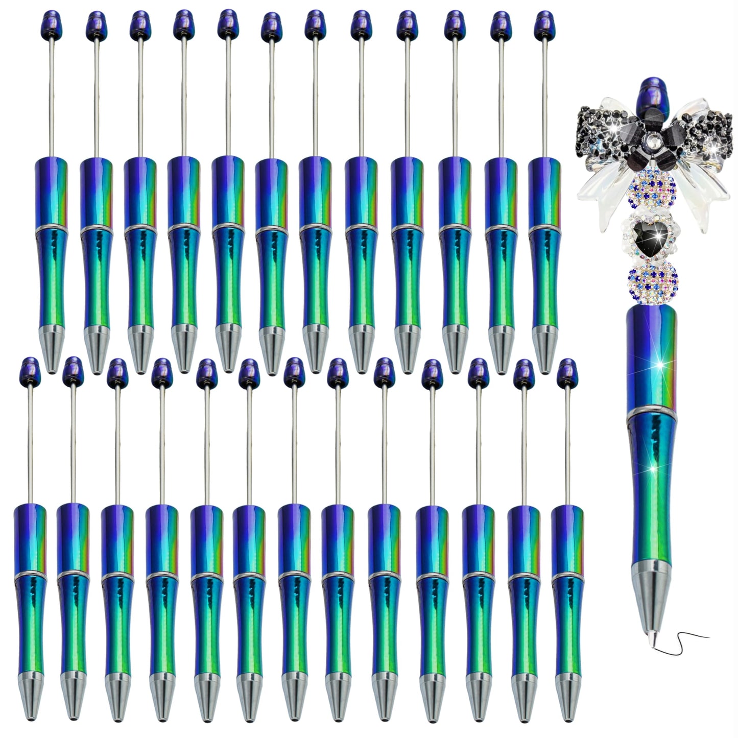 KUNHEHO Beadable Pens 25 Pcs Black Gradient Colors Shiny Fancy Pens Bulk for Women Focal Beads Pens