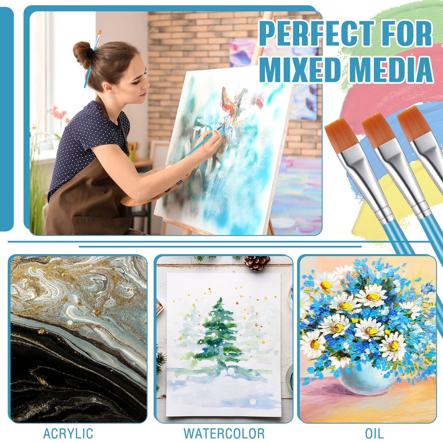Zonon 20 Pcs Flat Paint Brushes Acrylic Painting Craft Accessories Classroom Prizes Gifts Small