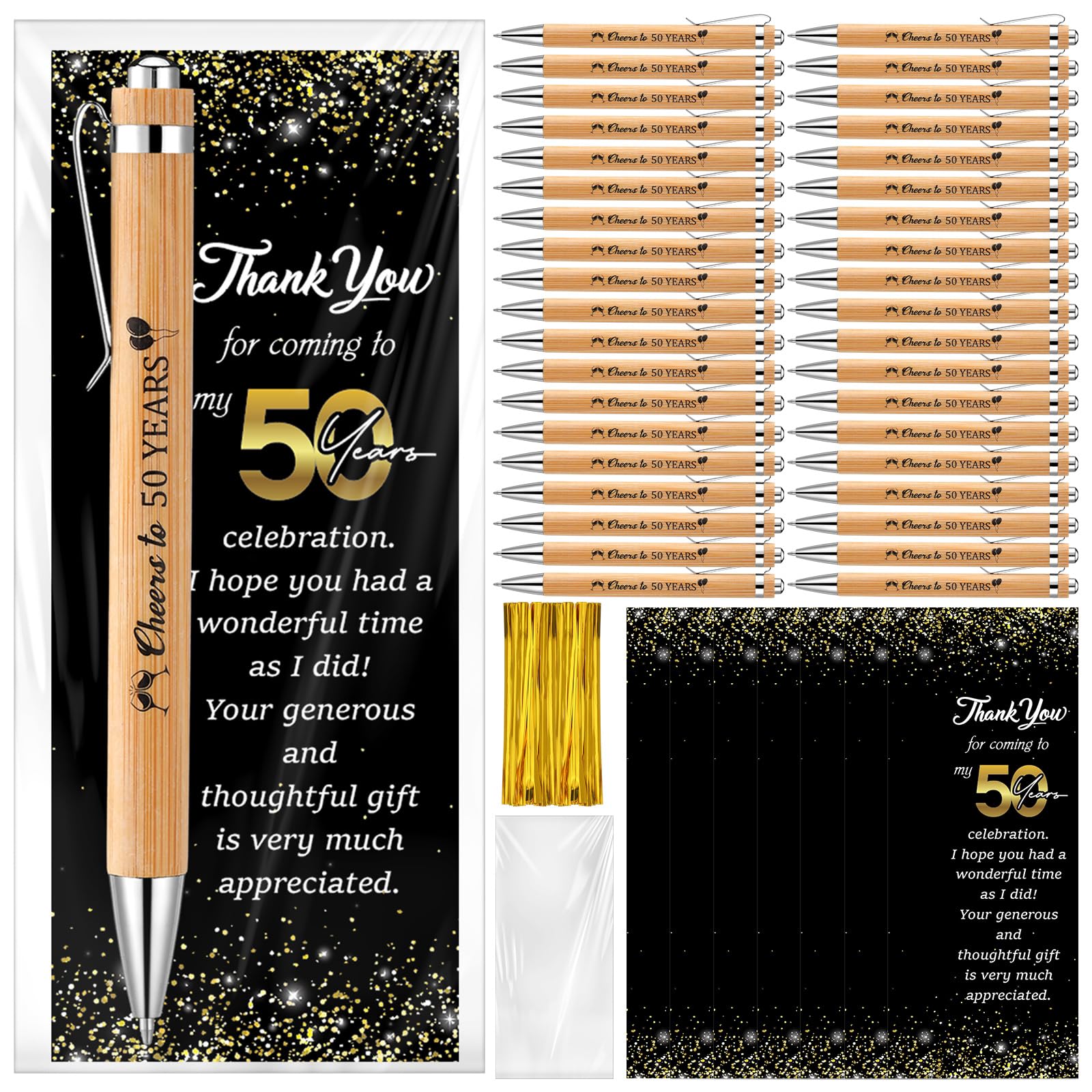 Sayglossy 50 Sets 50th Birthday Party Favors with Pens Andthank You Cards