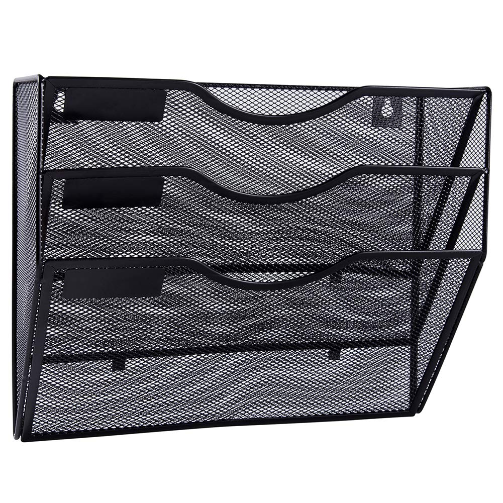 EASEPRES 3 Pocket Mesh Hanging Wall File Organizer, Wall Mounted Mail Paper Document Folder Holder