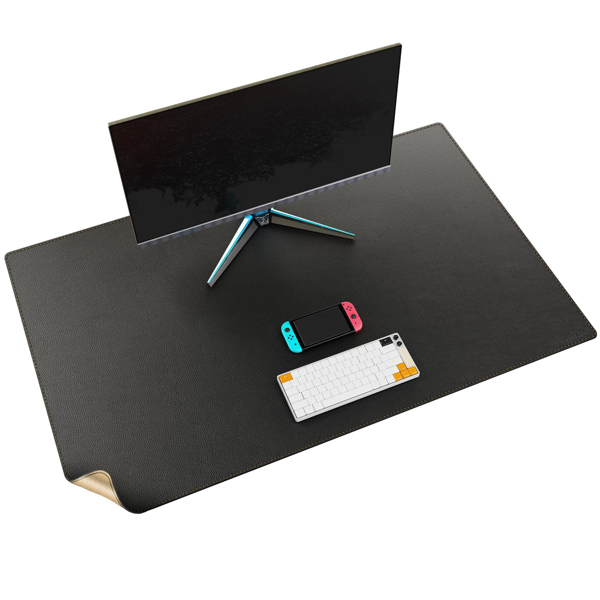 MAIDERN 43.3”x 27.5” Cork & Leather Desk Pad, Large Desk Mat (Black)