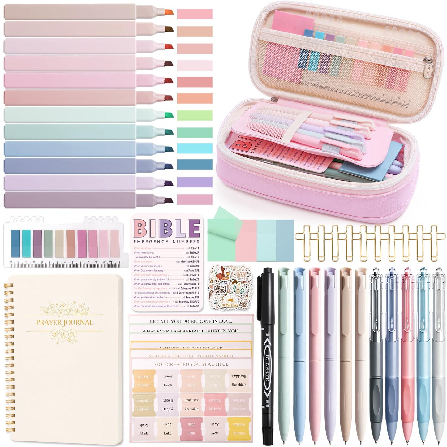 XKDOUS 40 Bible Study Kit, Journaling Supplies for Women with Case, Pink