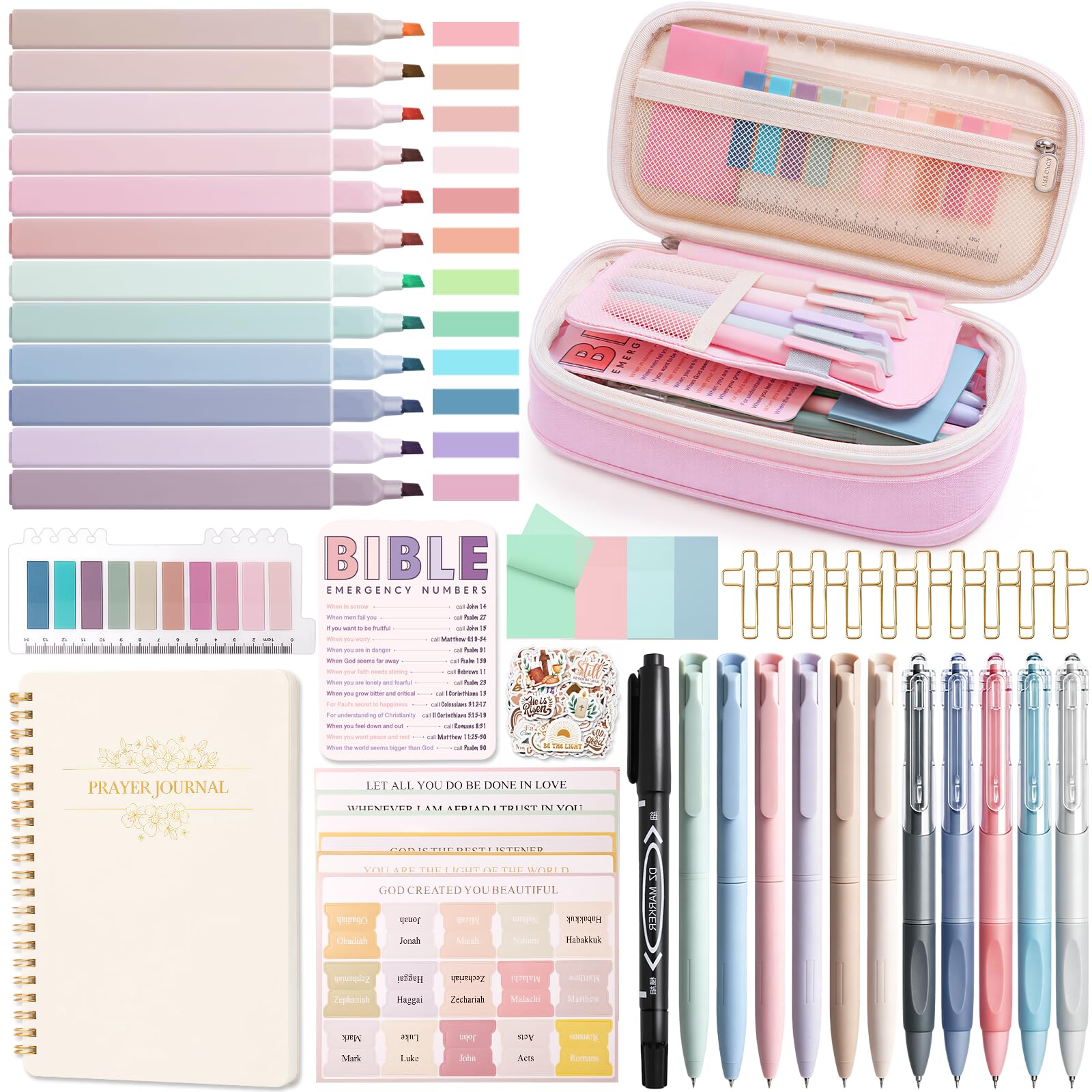 XKDOUS 40 Bible Study Kit, Journaling Supplies for Women with Case, Pink