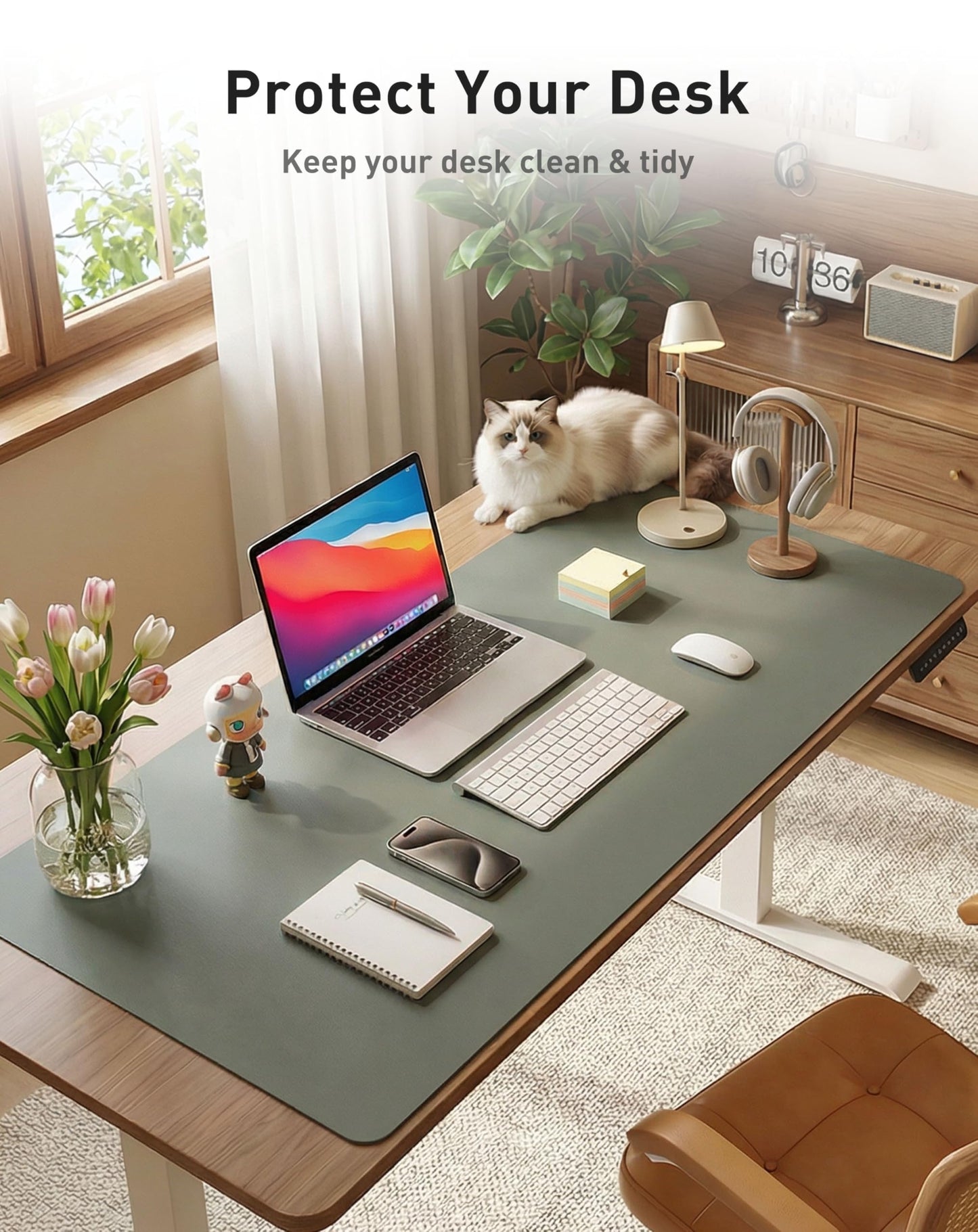 Aothia Faux Leather Desk Mat - Large Mouse Pad, Non-Slip PU Leather Blotter, Waterproof Writing