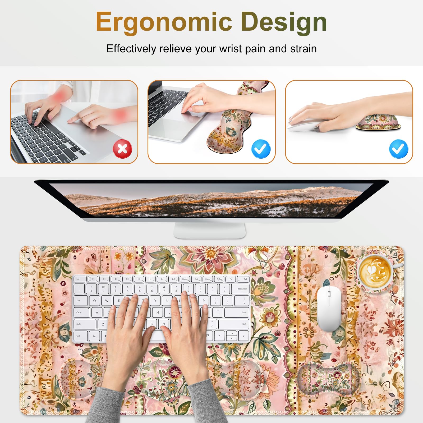 NXZGO Desk Mat Gaming Mouse Pad, Cute Desk Matt Keyboard Wrist Rest for Desktop, Anti-Slip Mousepad