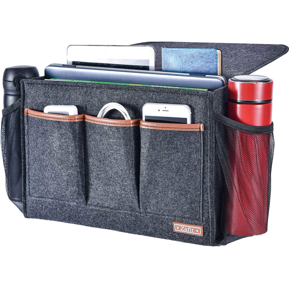Zafit Bedside Caddy, Large Size Storage Organizer with 8 Pockets - Holds Magazines, Remotes, Phone