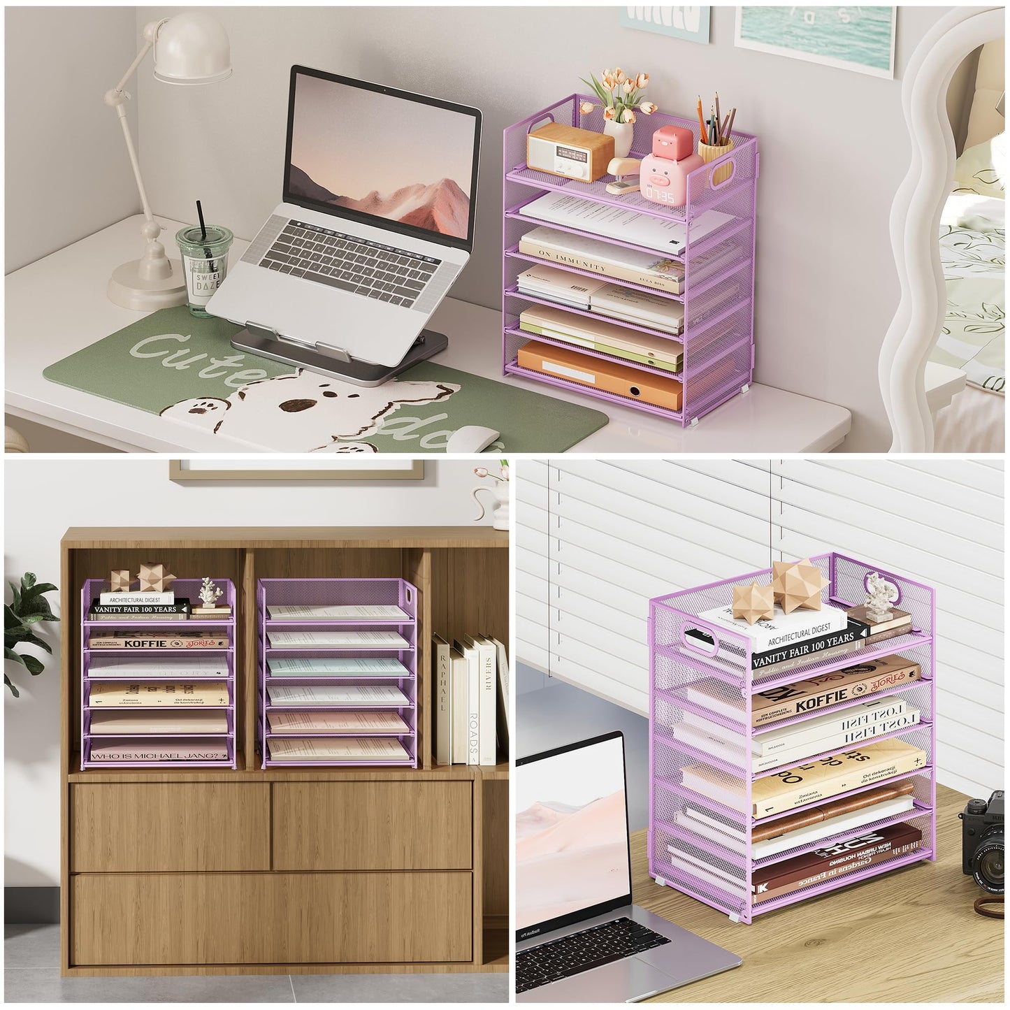 Subekyu 6-Tier Desk Paper Organizer, Desktop File Letter Tray with Handle, Document Sorter and