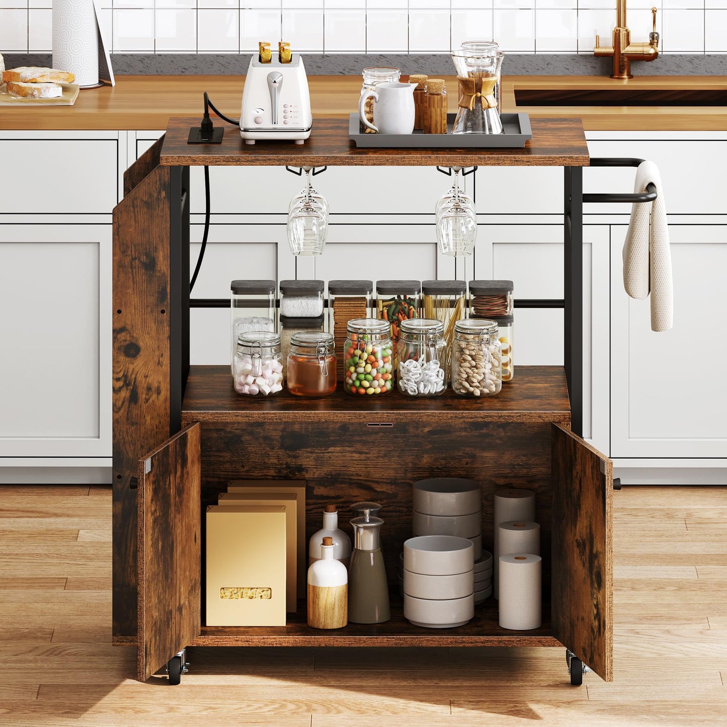 YITAHOME Kitchen Island Cart with Power Outlet, 36 Inch Mobile Kitchen Cart with Open Shelves