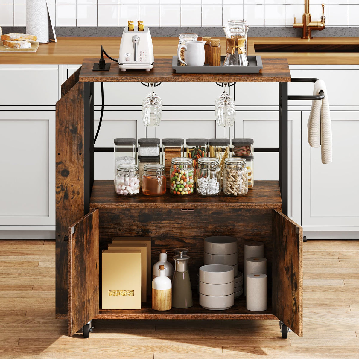 YITAHOME Kitchen Island Cart with Power Outlet, 36 Inch Mobile Kitchen Cart with Open Shelves