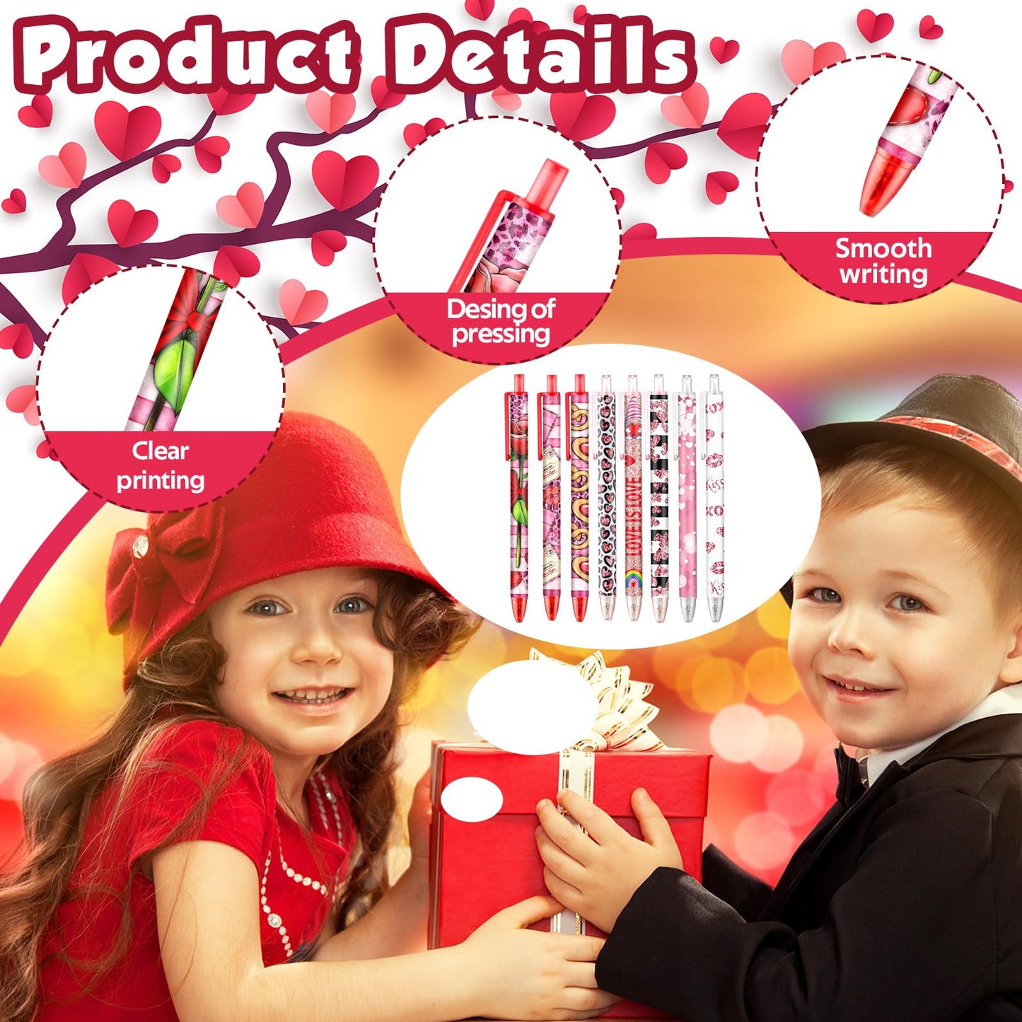 Leinuosen 120 Pcs Valentine's Day Ballpoint Pen Bulk Valentine's Day Heart Black Ink Pens for