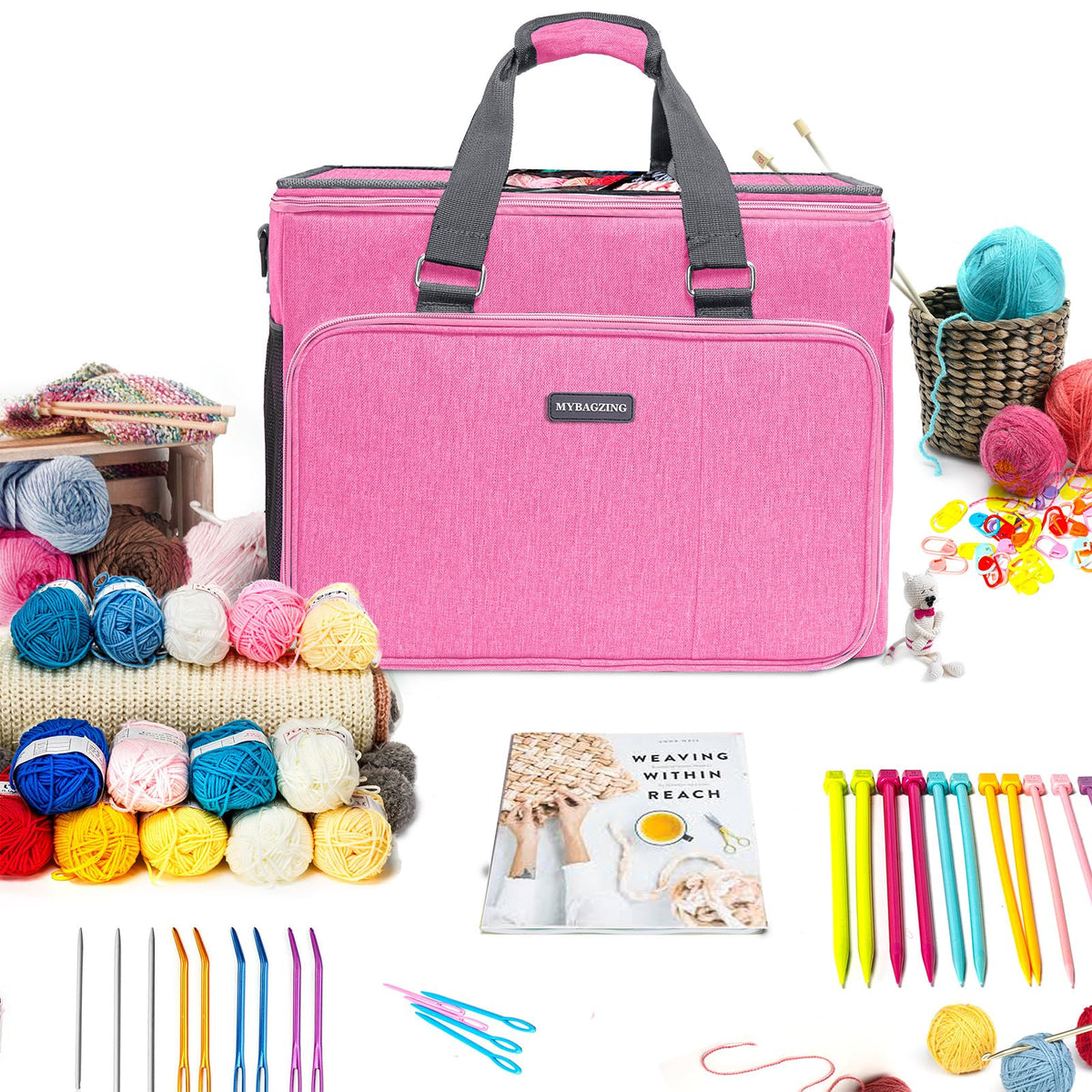 MYBAGZING Knitting Bag, Large Yarn Storage Organizer, Crochet Bags and Totes, Yarn Bags for