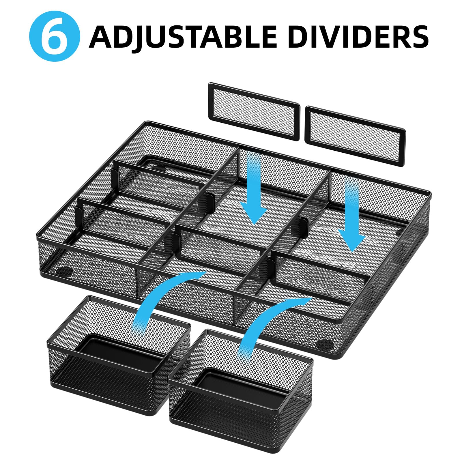 Marbrasse 3 Packs Desk Drawer Organizers, Metal Mesh Dividers Desk Drawer Organizer Tray with 9