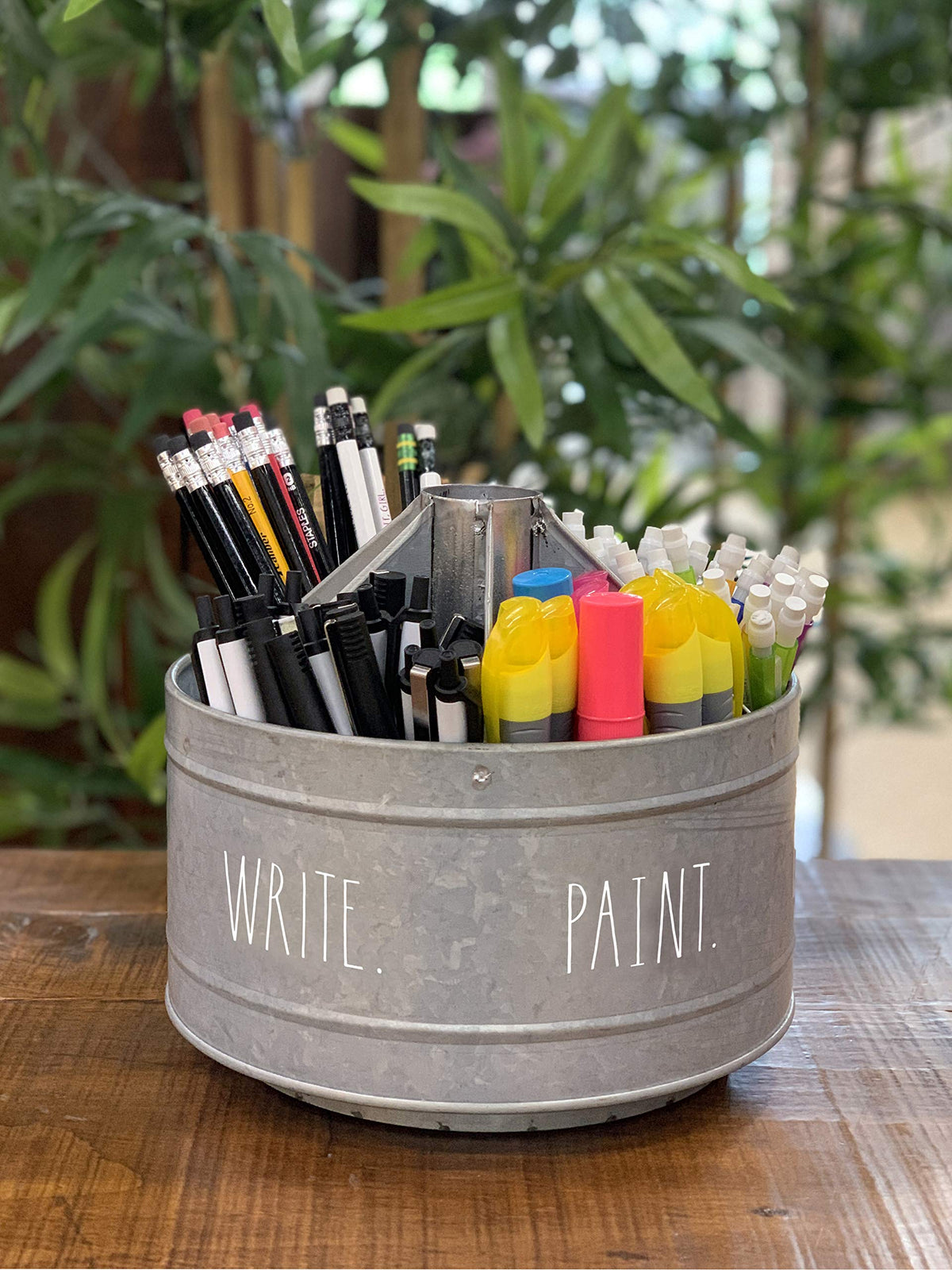 Rae Dunn Rotating Decorative Organizer – Galvanized Steel Desktop Stationary Spinner Holder - 6