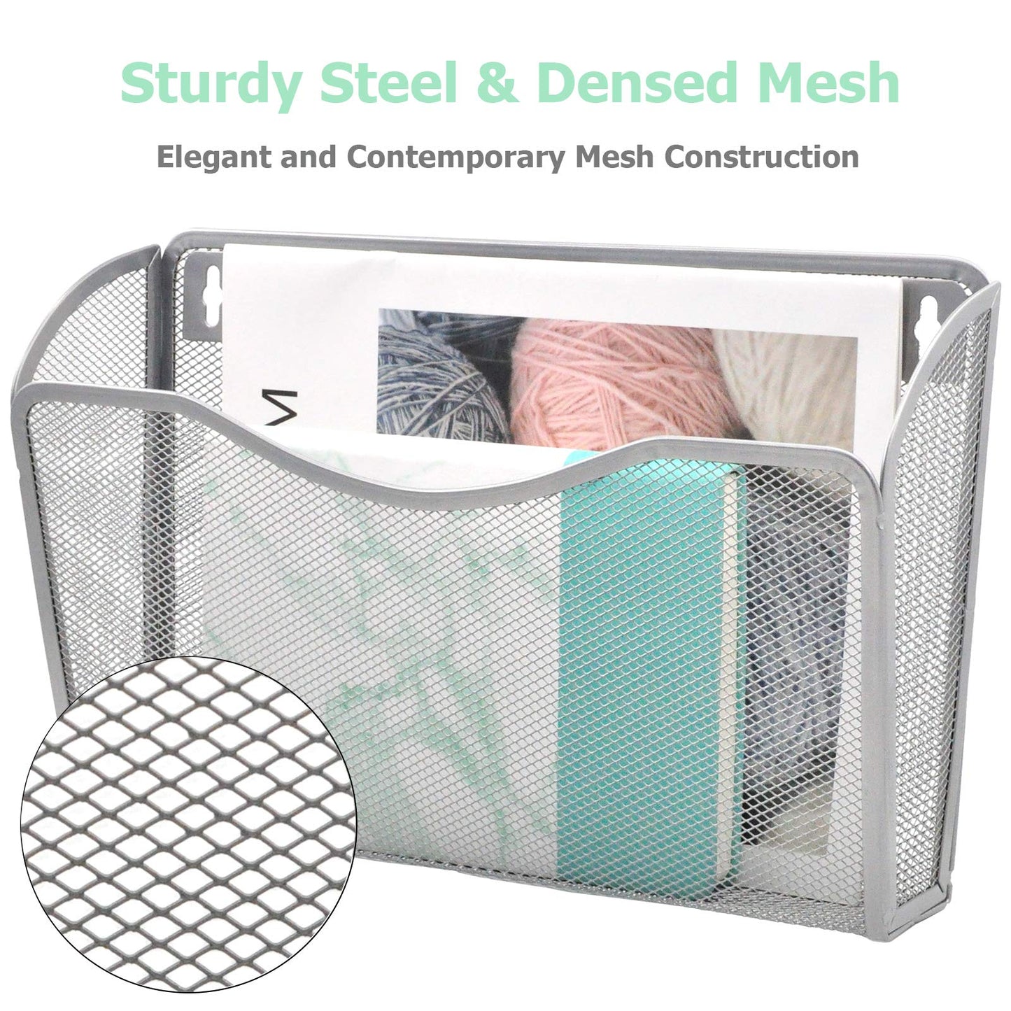 EASEPRES 6 Single Pocket Mesh Hanging File Organizer, Vertical Wall Mounted Magazine File Holder
