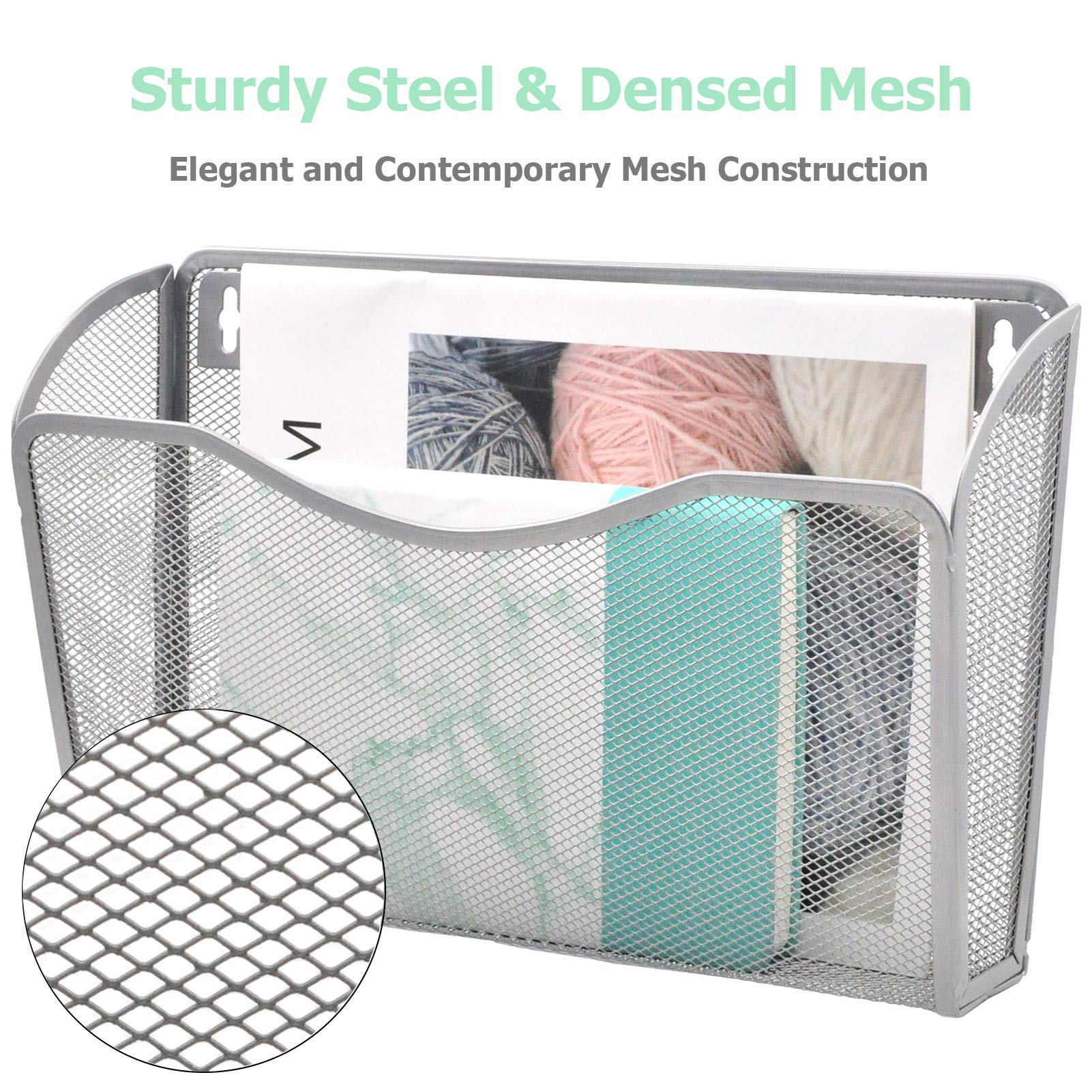 EASEPRES 3 Single Pocket Mesh Hanging File Organizer, Vertical Wall Mounted Magazine File Holder
