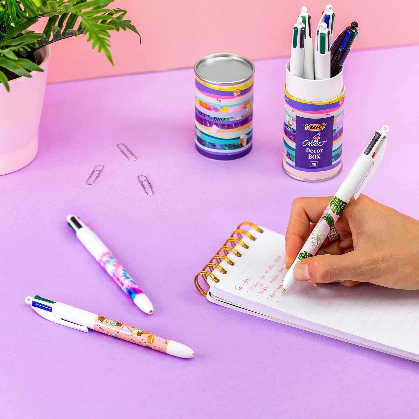Bic 4 Colours Message Box - Retractable Ballpoint Pens Medium Nib (1.0 mm) - Assorted Decorations