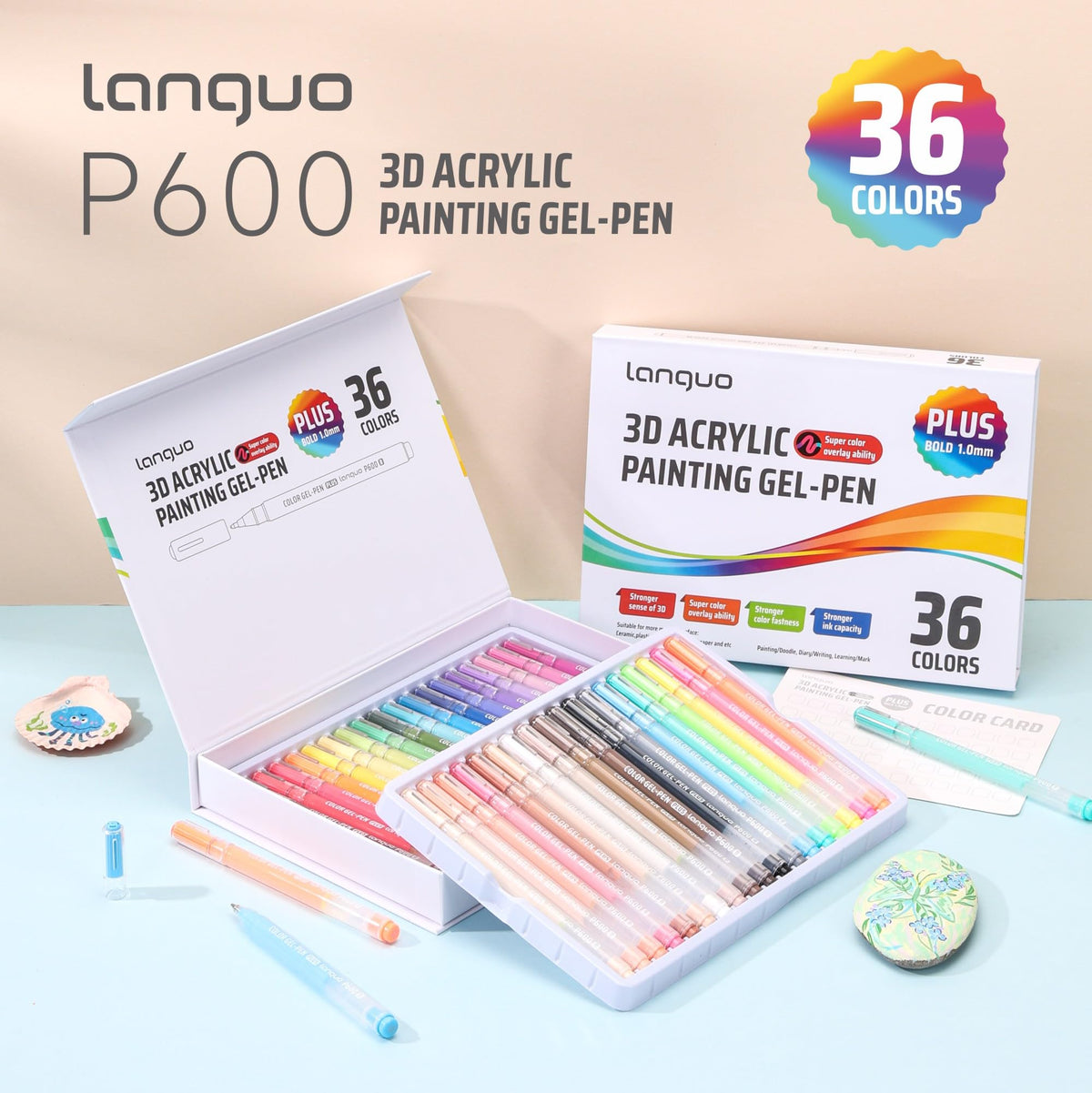 languo 36 Colors Acrylic Gel Pens for Coloring, 1mm Bullet Tip Colored Pens