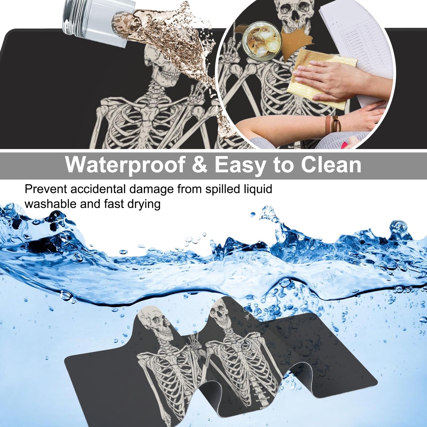 Human Skeletons Best Friends Desk Mat,Large Gothic Human Skeleton Gaming Keyboard Mouse