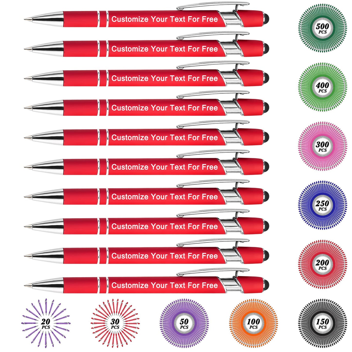 Max 500 Pcs Personalized Pens Bulk, Custom Pens with Free Engraving, Customized Stylus Tip