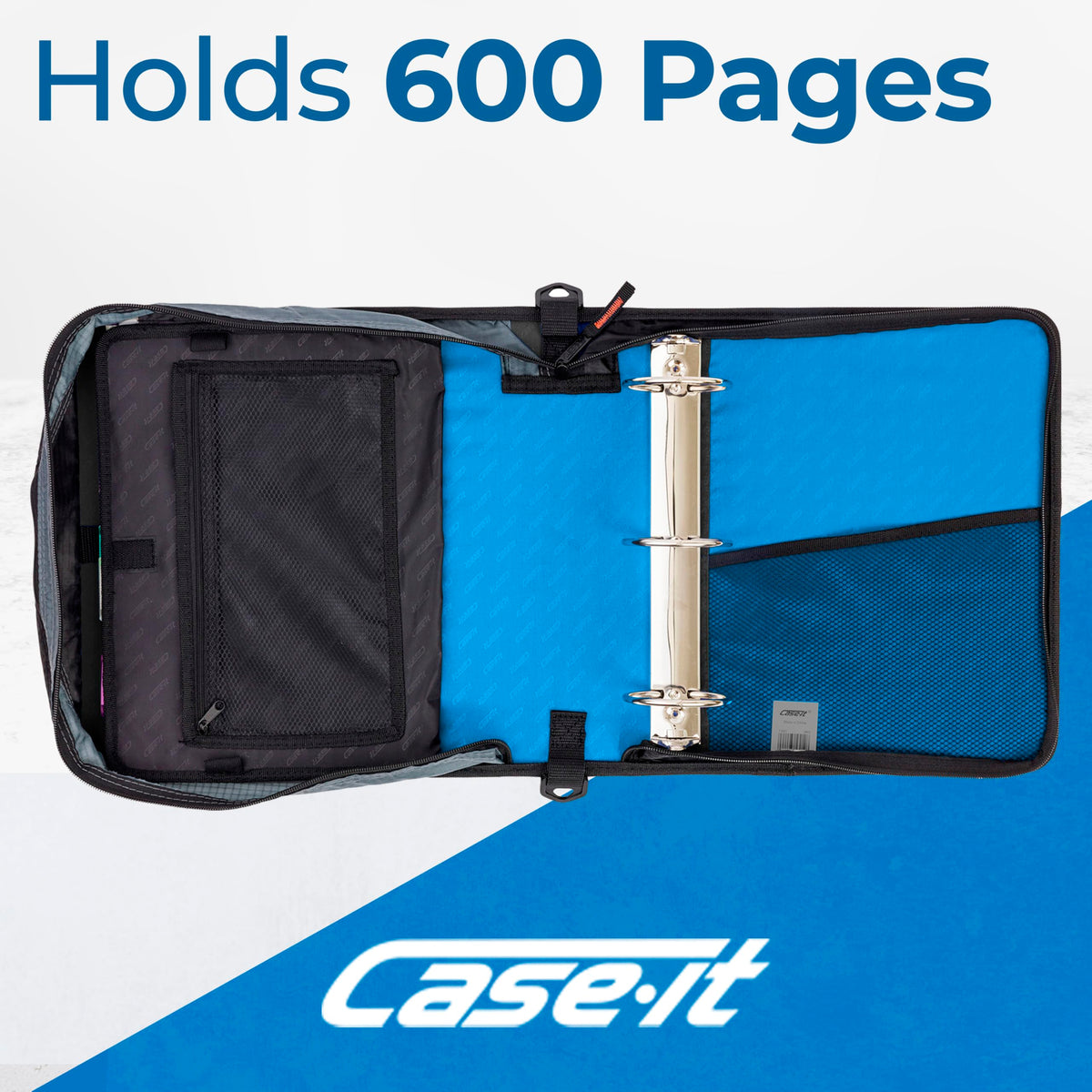 Case-it School Zipper Binder | 3" O-Rings | 600-Sheet | D-146 Denim Blue