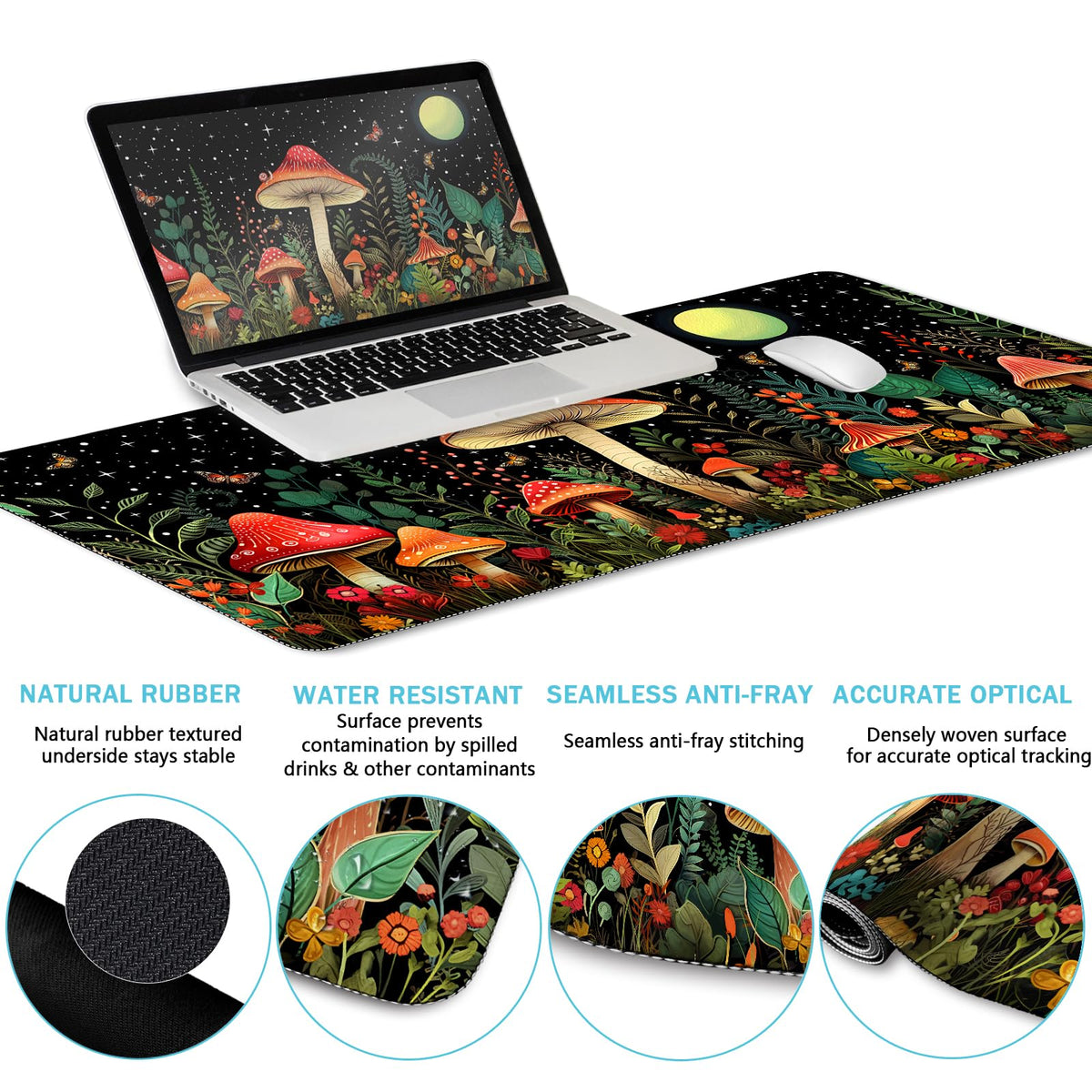 Blusabaca Mushroom Mouse Pad, Funny Cute Desk Mat Office Accessories Decor