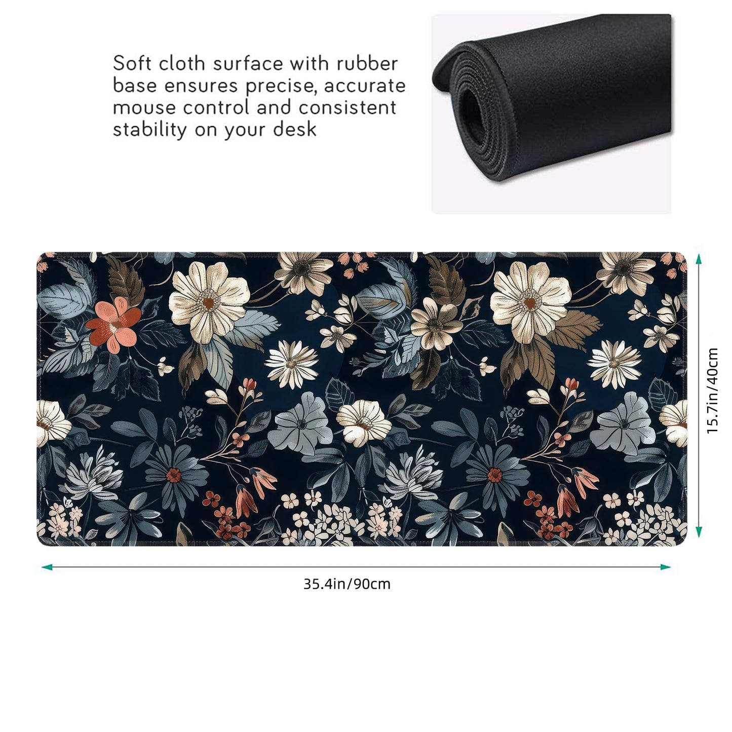 Dark Flower Large Mouse Pad,Gaming Keyboard Desk Pad,Extended Mouse Mat Non-Slip Rubber Base with