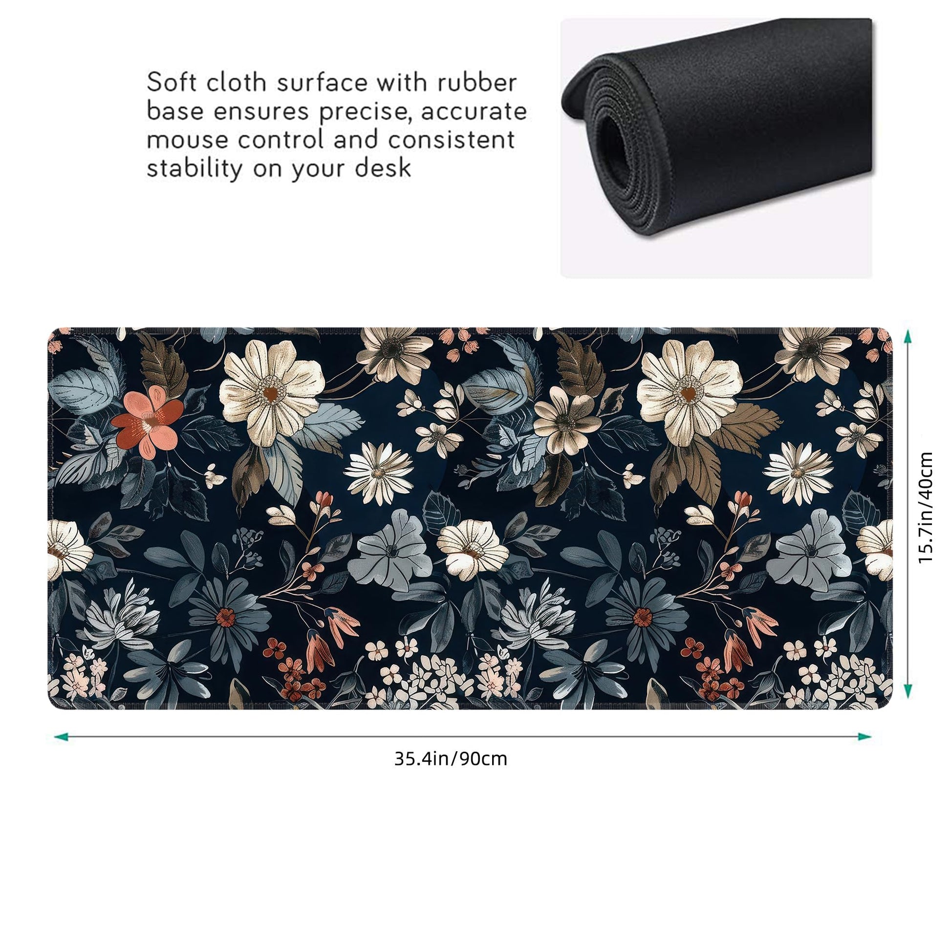Dark Flower Large Mouse Pad,Gaming Keyboard Desk Pad,Extended Mouse Mat Non-Slip Rubber Base with