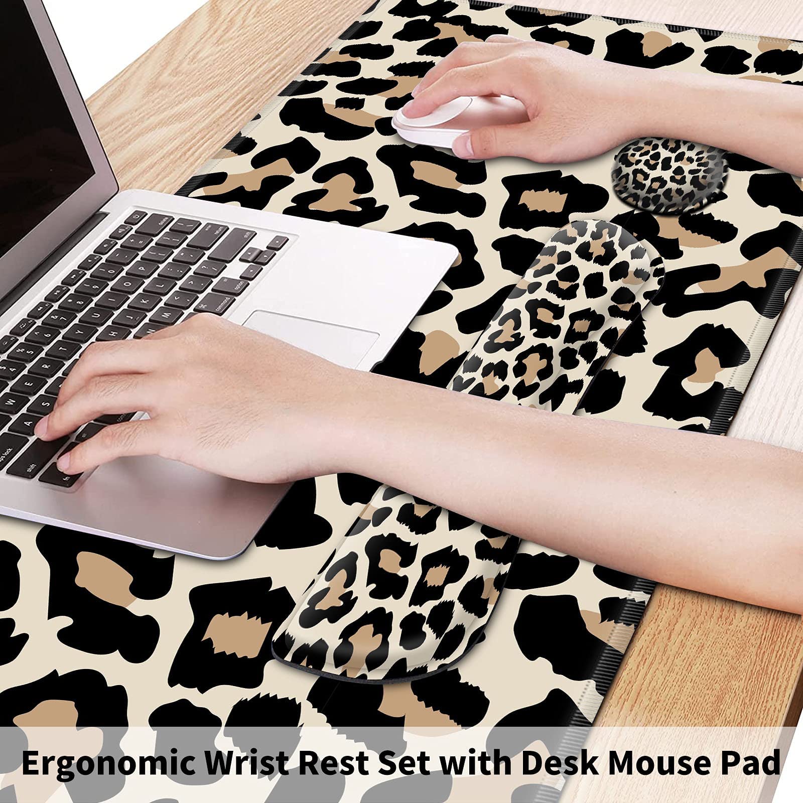 Pretty Mouse Pad and Wrist Rest Set, Extended Desk Mat (31.5" x 11.8") with Memory Foam Ergonomic