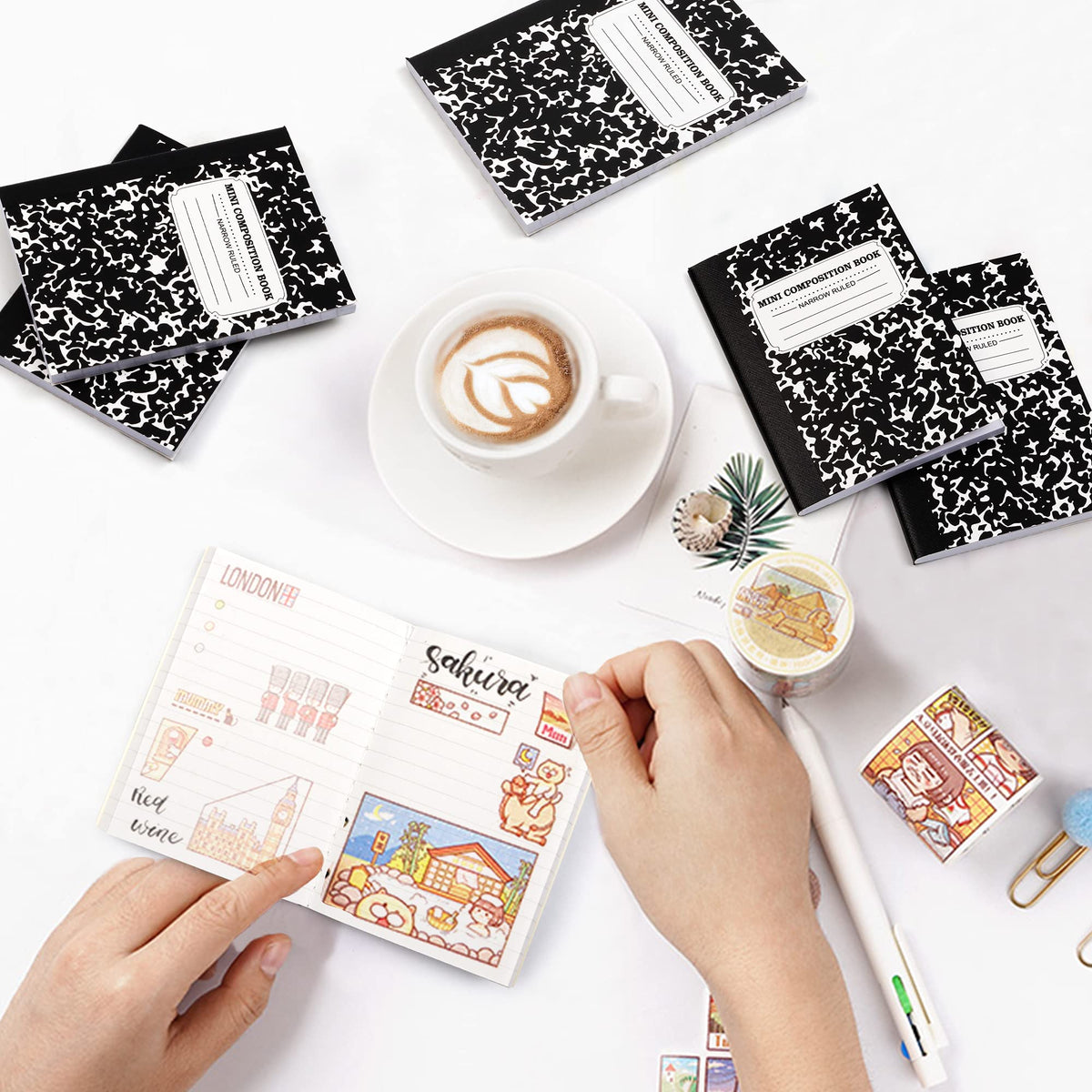 feela Mini Composition Notebook, Cute 30 Pack Black Narrow Ruled Mini Composition Books Bulk, Small